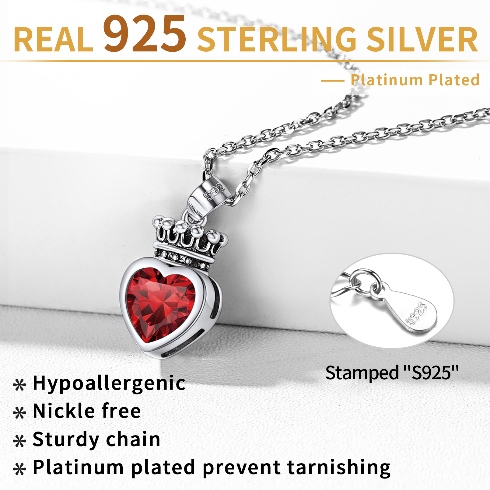Sterling Silver Crown & Heart Necklace