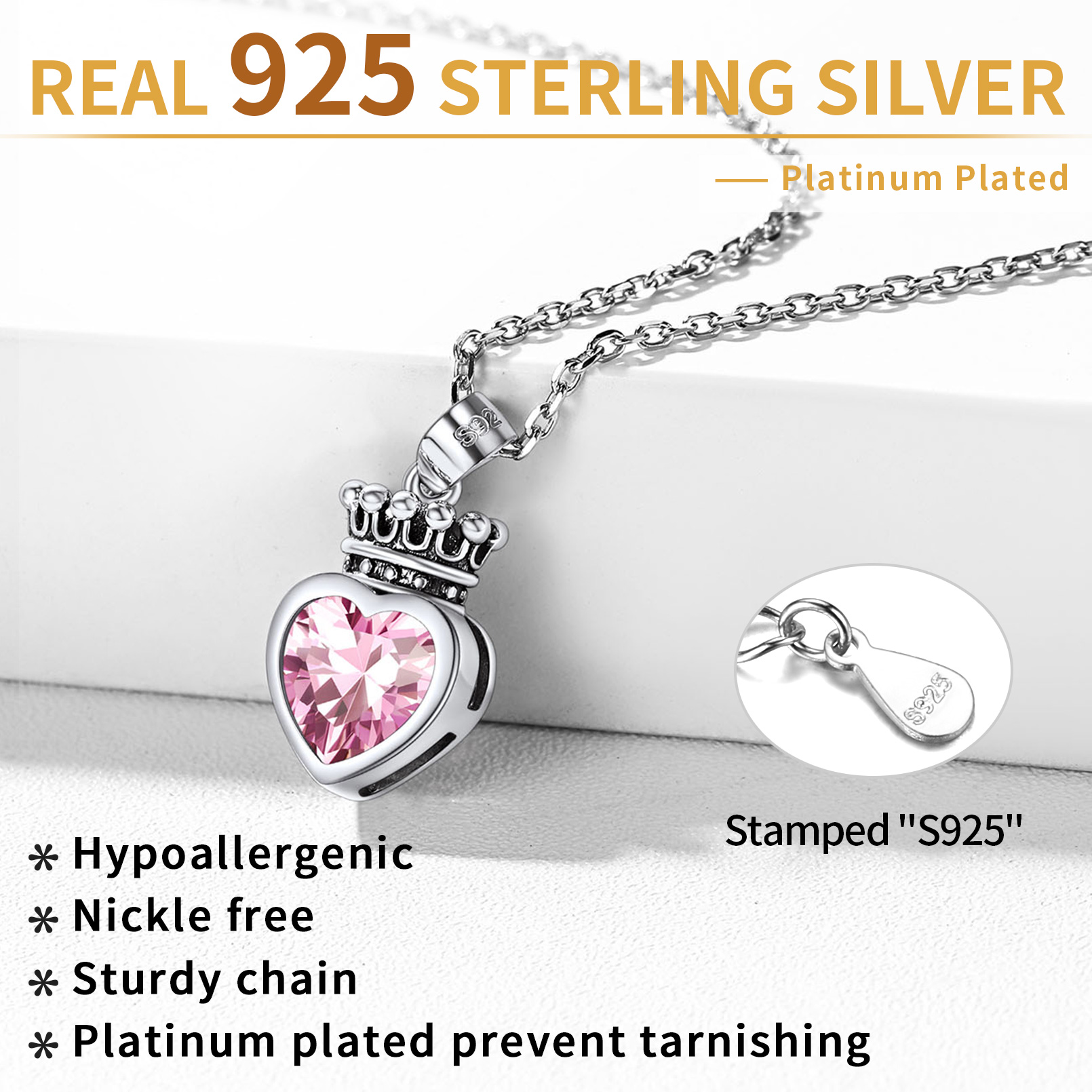 Sterling Silver Crown & Heart Necklace
