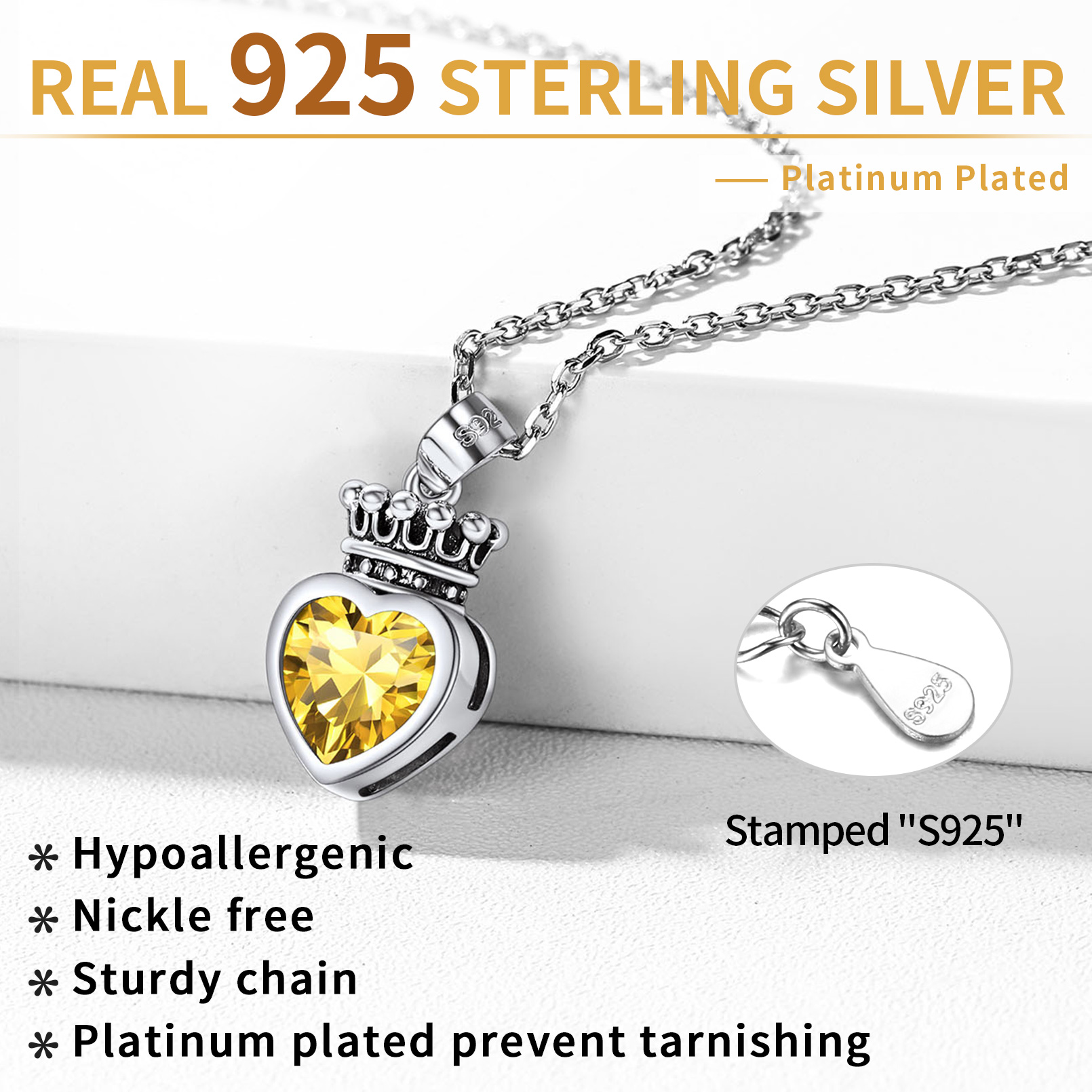 Sterling Silver Crown & Heart Necklace