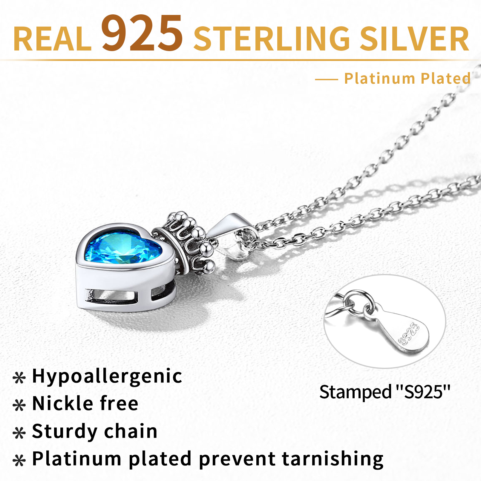 Sterling Silver Crown & Heart Necklace