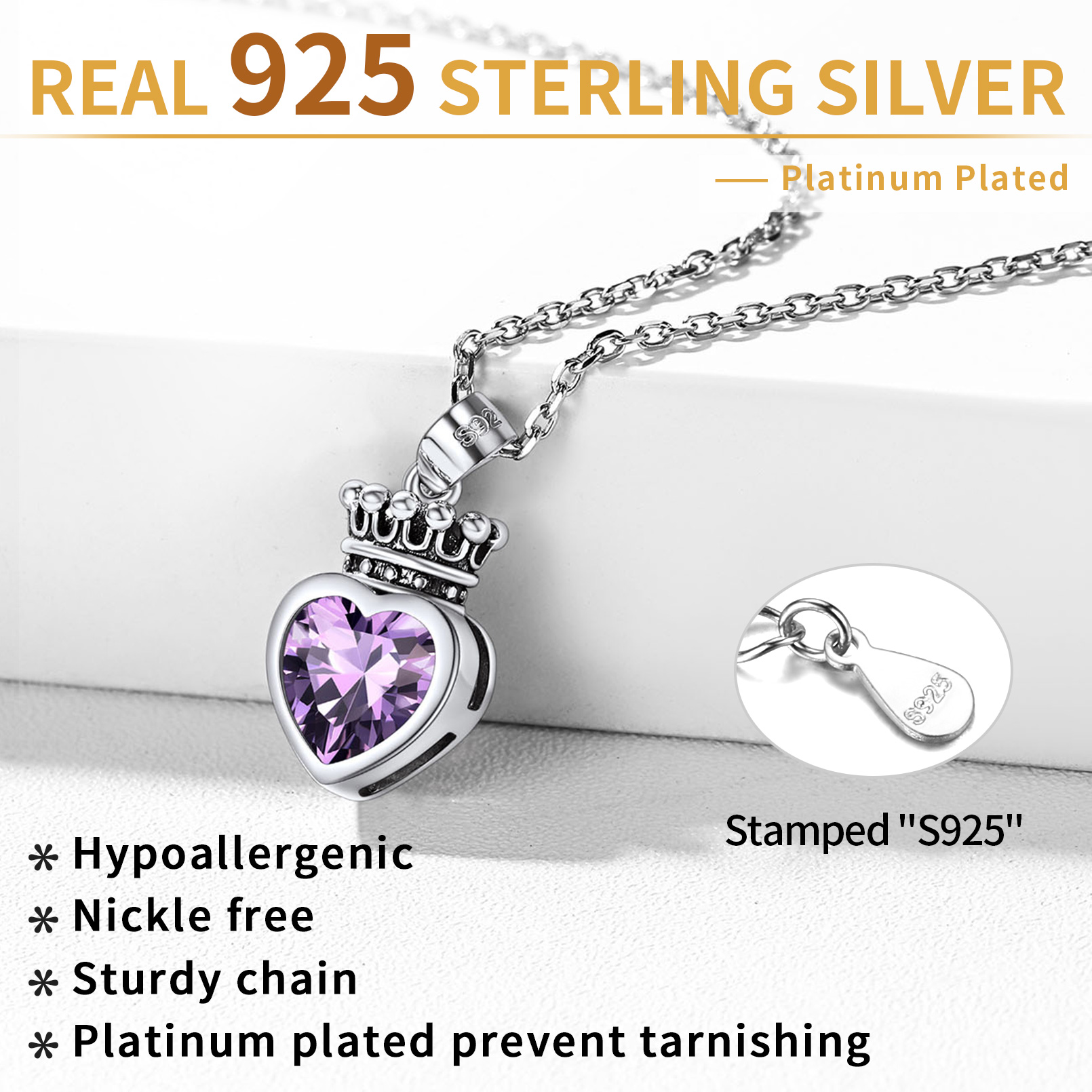 Sterling Silver Crown & Heart Necklace