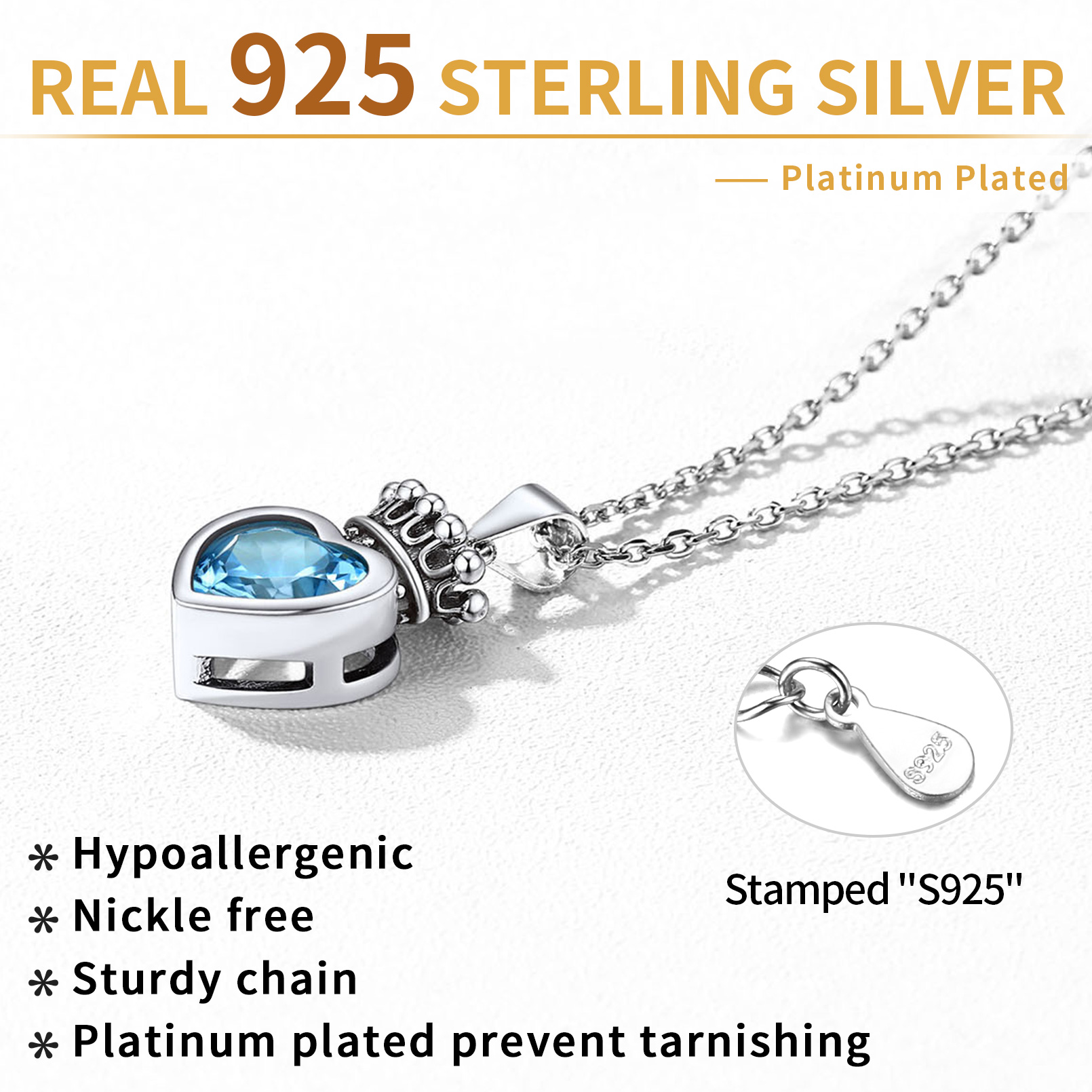 Sterling Silver Crown & Heart Necklace