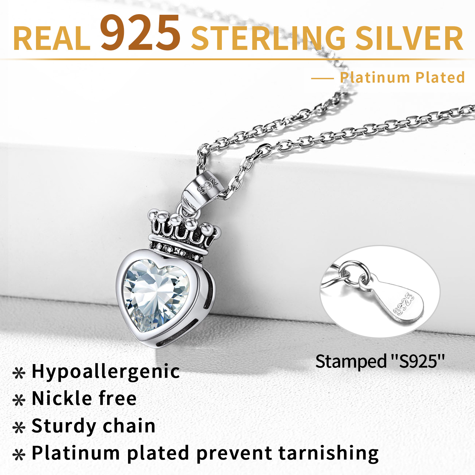 Sterling Silver Crown & Heart Necklace