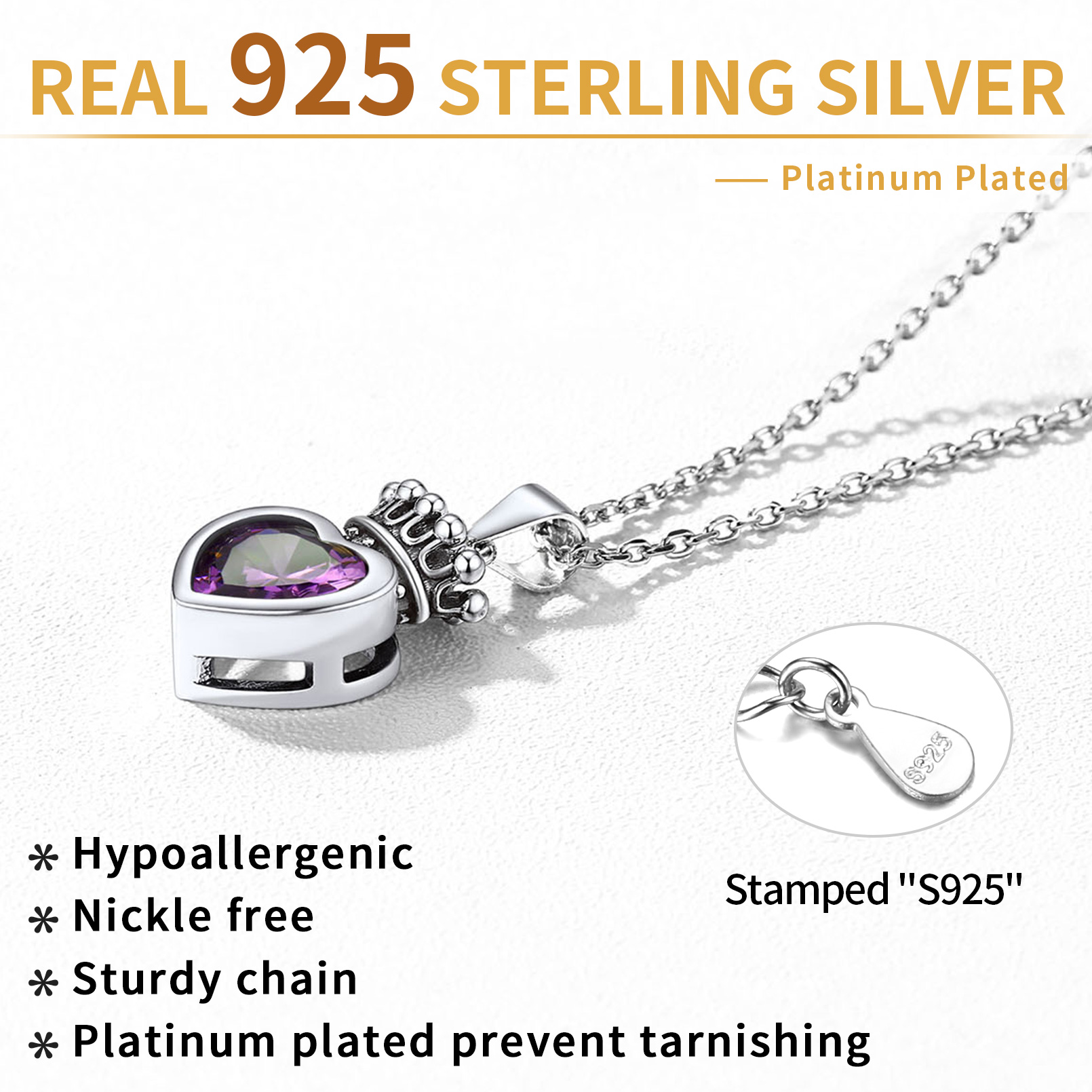 Sterling Silver Crown & Heart Necklace