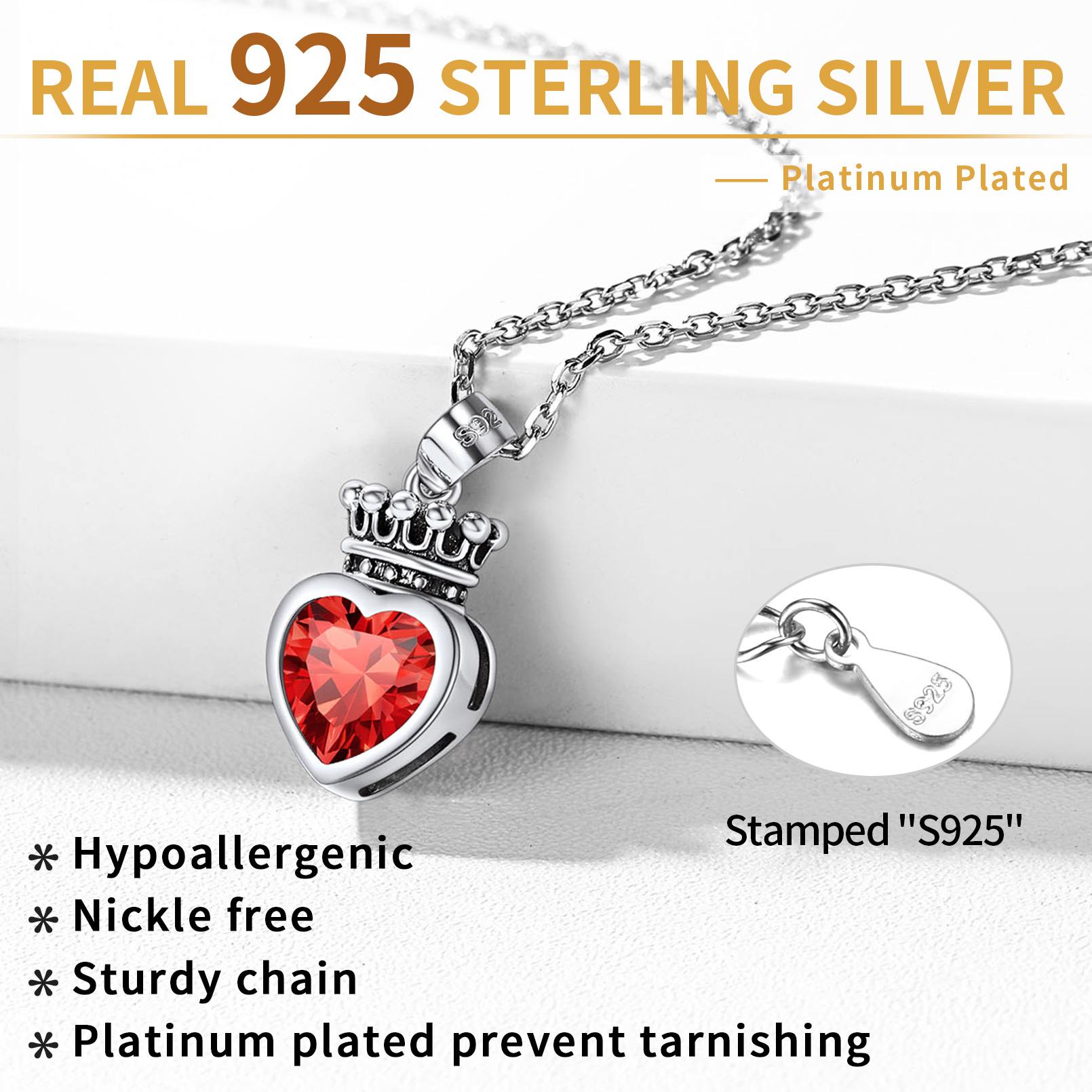 Sterling Silver Crown & Heart Necklace