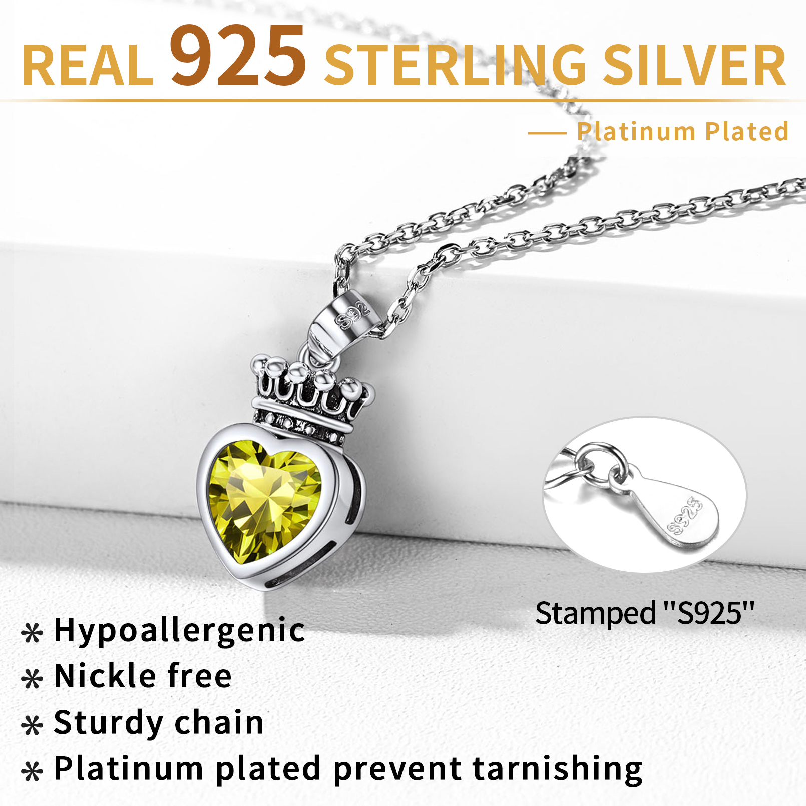 Sterling Silver Crown & Heart Necklace