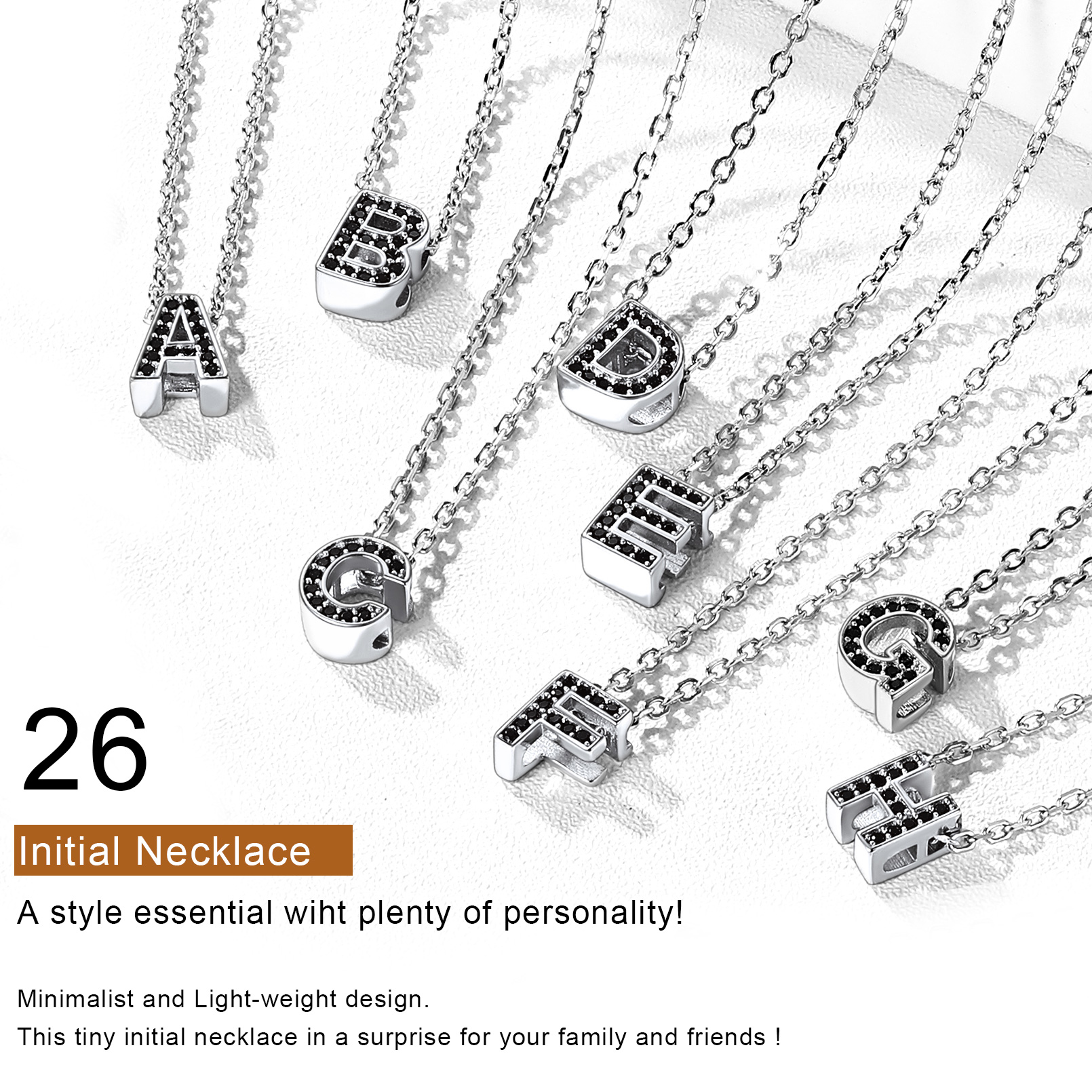 Sterling Silver ChicSilver Cubic Zirconia Initial Necklace in different letter