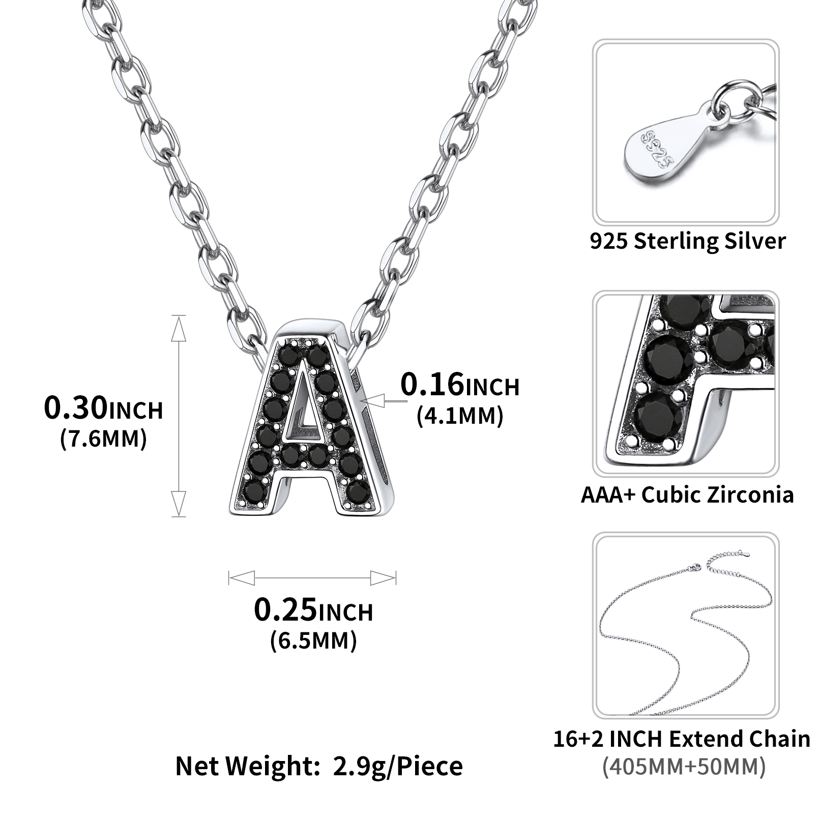 Sterling Silver ChicSilver Cubic Zirconia Initial A Necklace Details: Dimensions, Hypoallergenic, Lobster-Claw-Clasps
