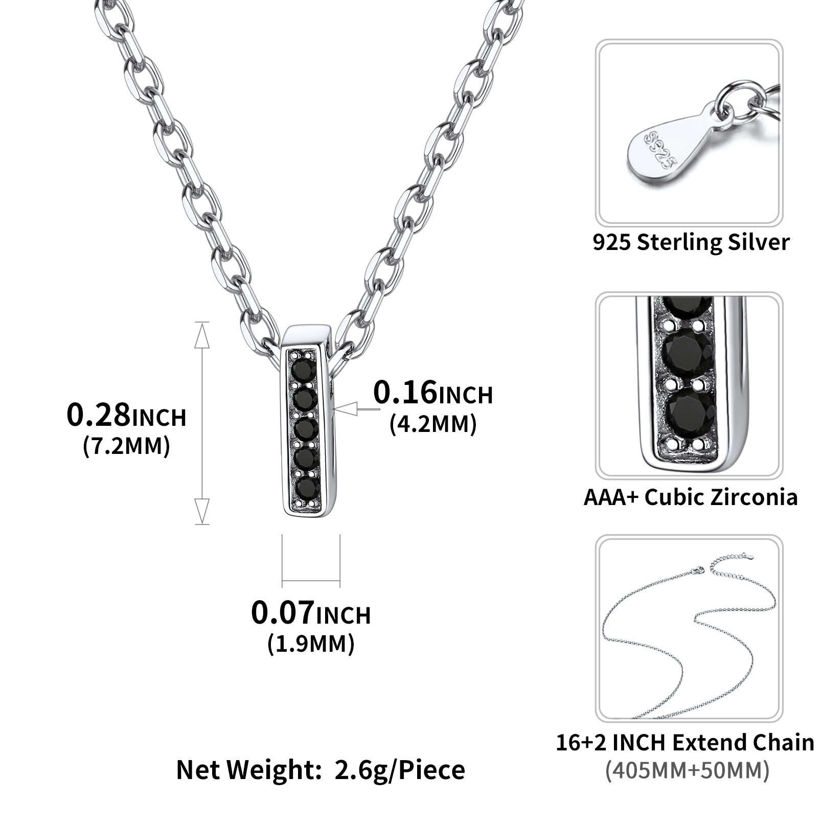 Sterling Silver ChicSilver Cubic Zirconia Initial I Necklace Details: Dimensions, Hypoallergenic, Lobster-Claw-Clasps
