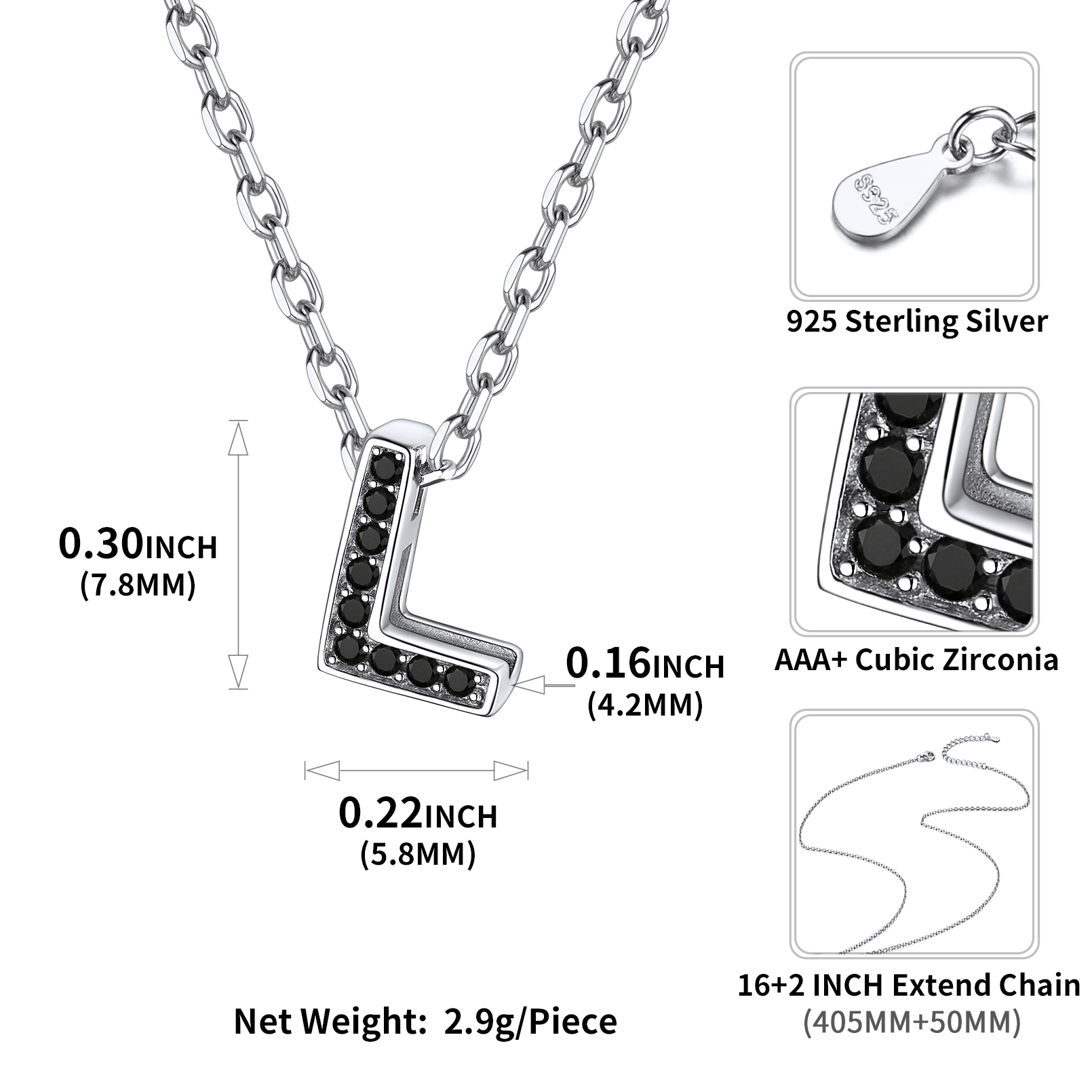 Sterling Silver ChicSilver Cubic Zirconia Initial L Necklace Details: Dimensions, Hypoallergenic, Lobster-Claw-Clasps