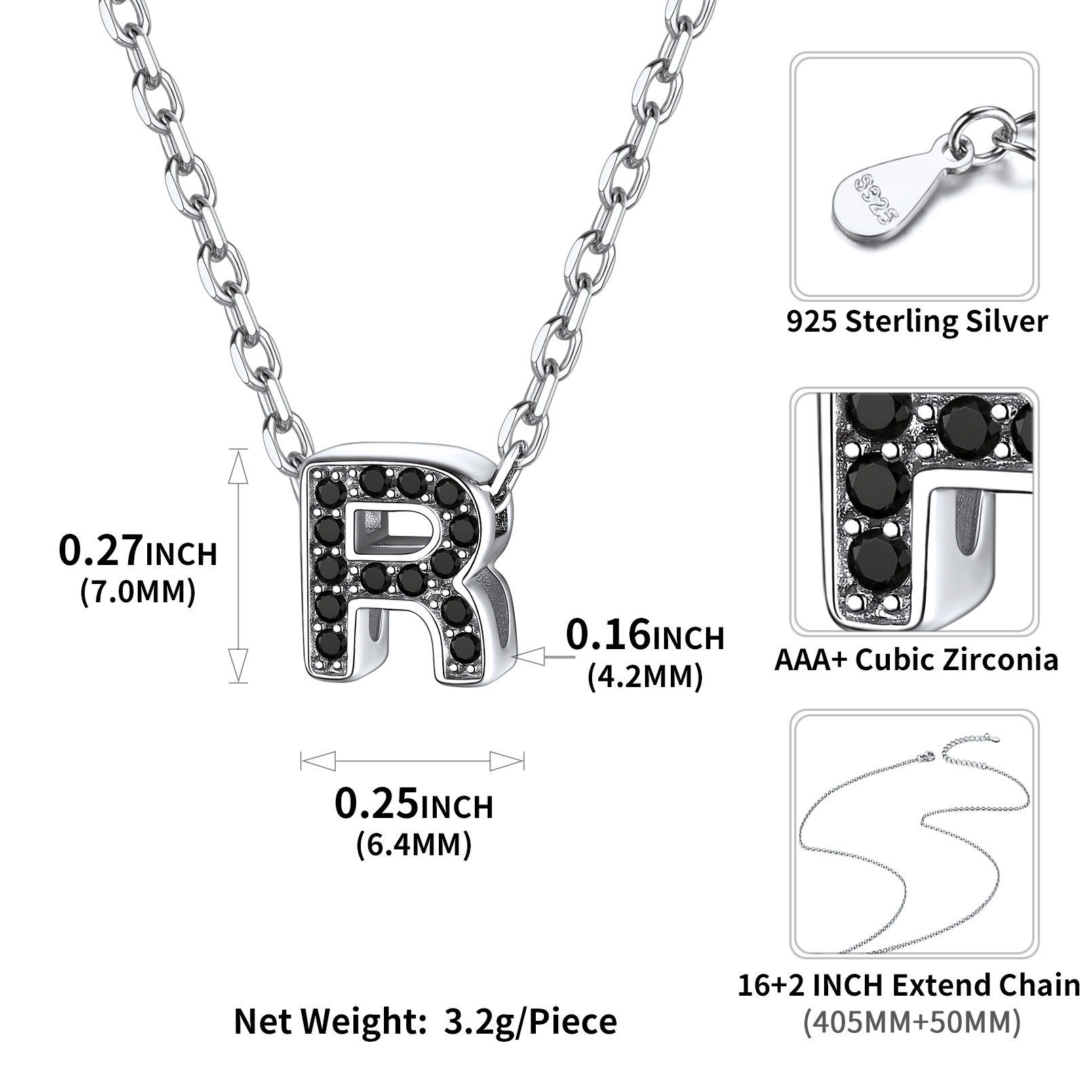 Sterling Silver ChicSilver Cubic Zirconia Initial R Necklace Details: Dimensions, Hypoallergenic, Lobster-Claw-Clasps