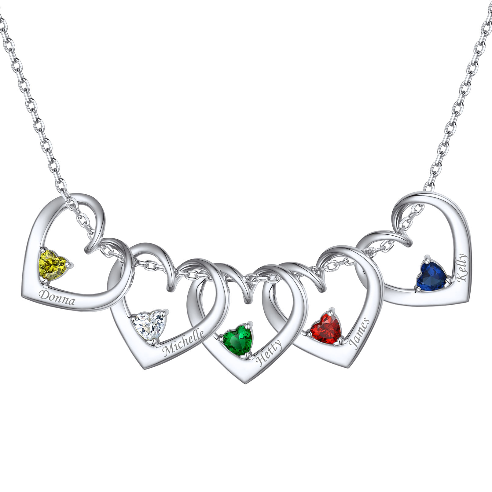 Personalized Dimensional heart birthstone necklace with engraved name