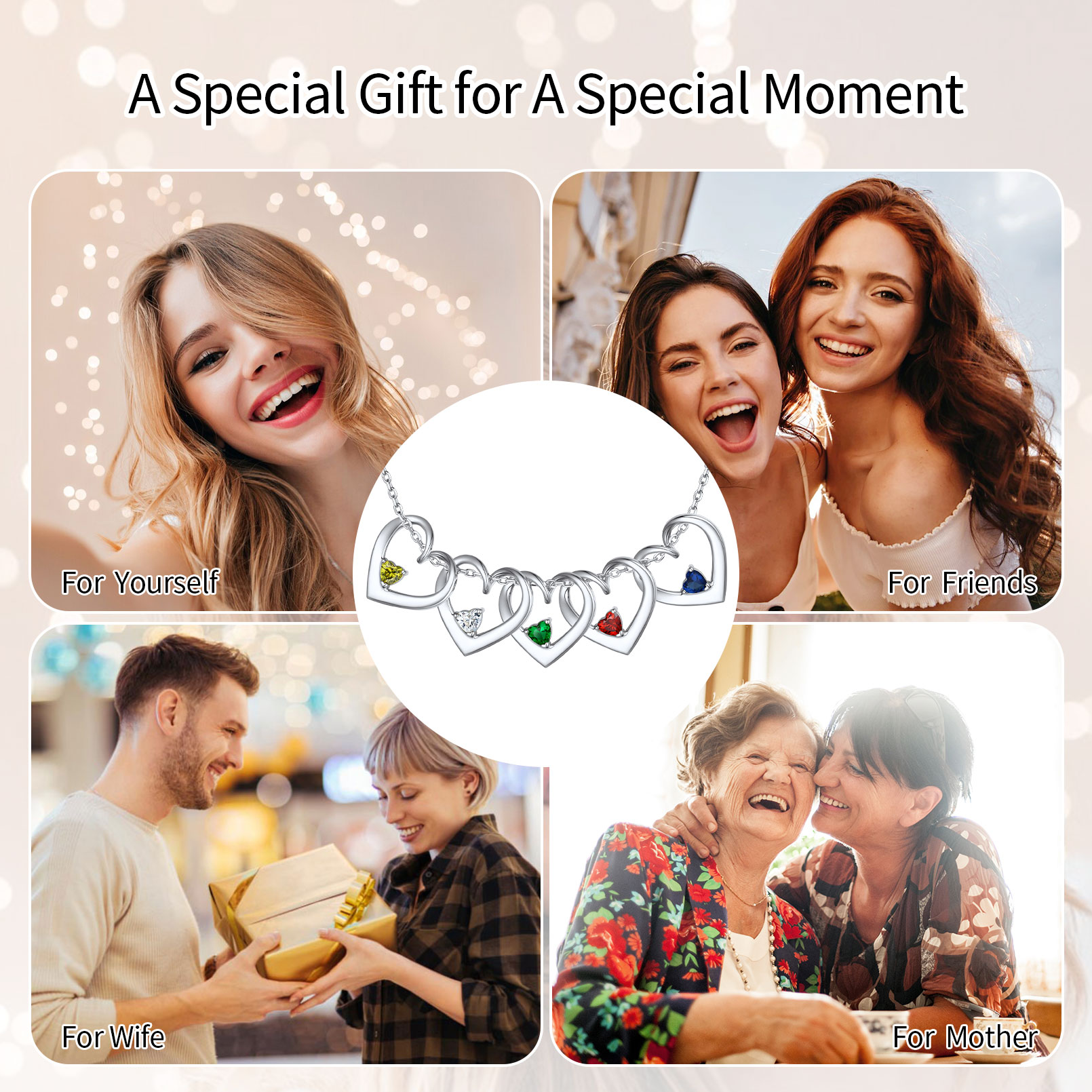 Personalized Dimensional heart birthstone necklace with engraved name