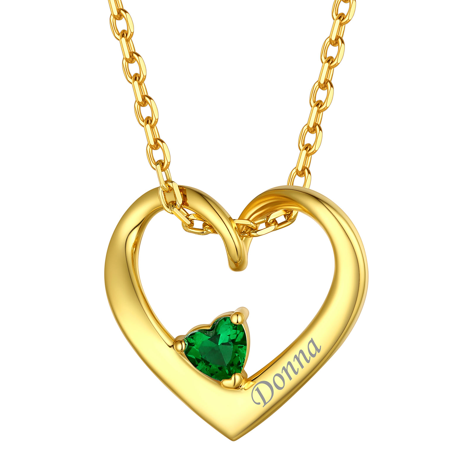 Personalized Dimensional heart birthstone necklace with engraved name