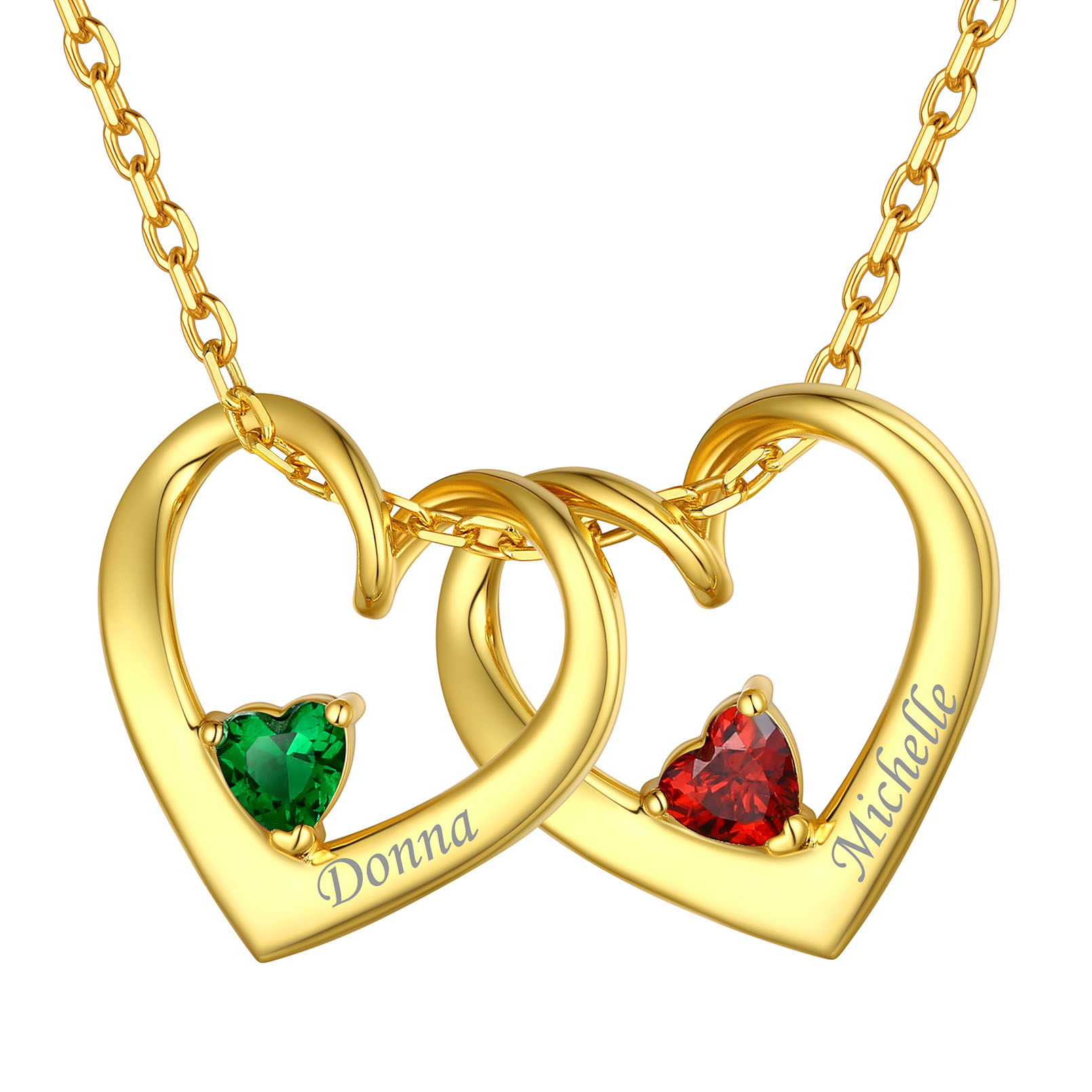 Personalized Dimensional heart birthstone necklace with engraved name