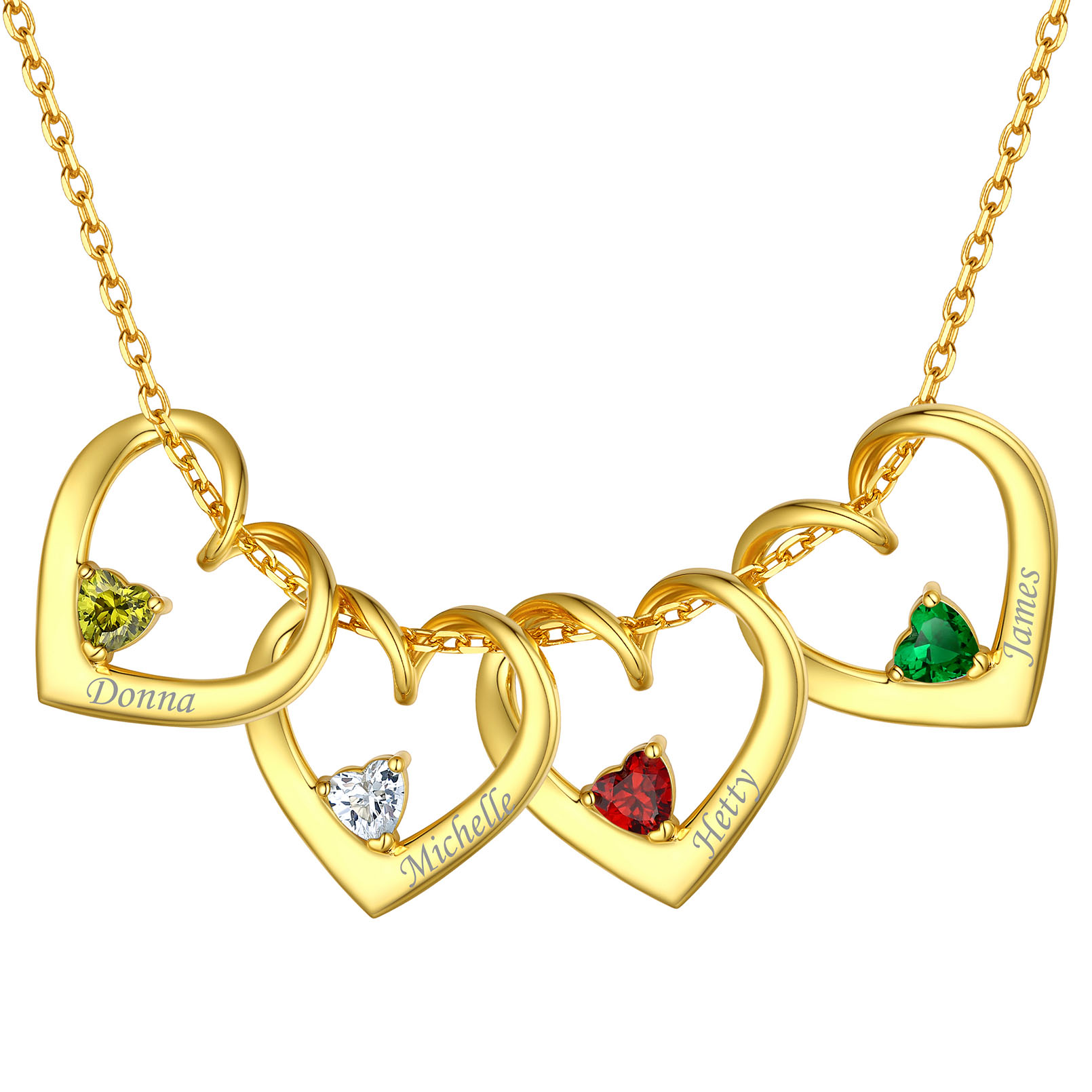 Personalized Dimensional heart birthstone necklace with engraved name