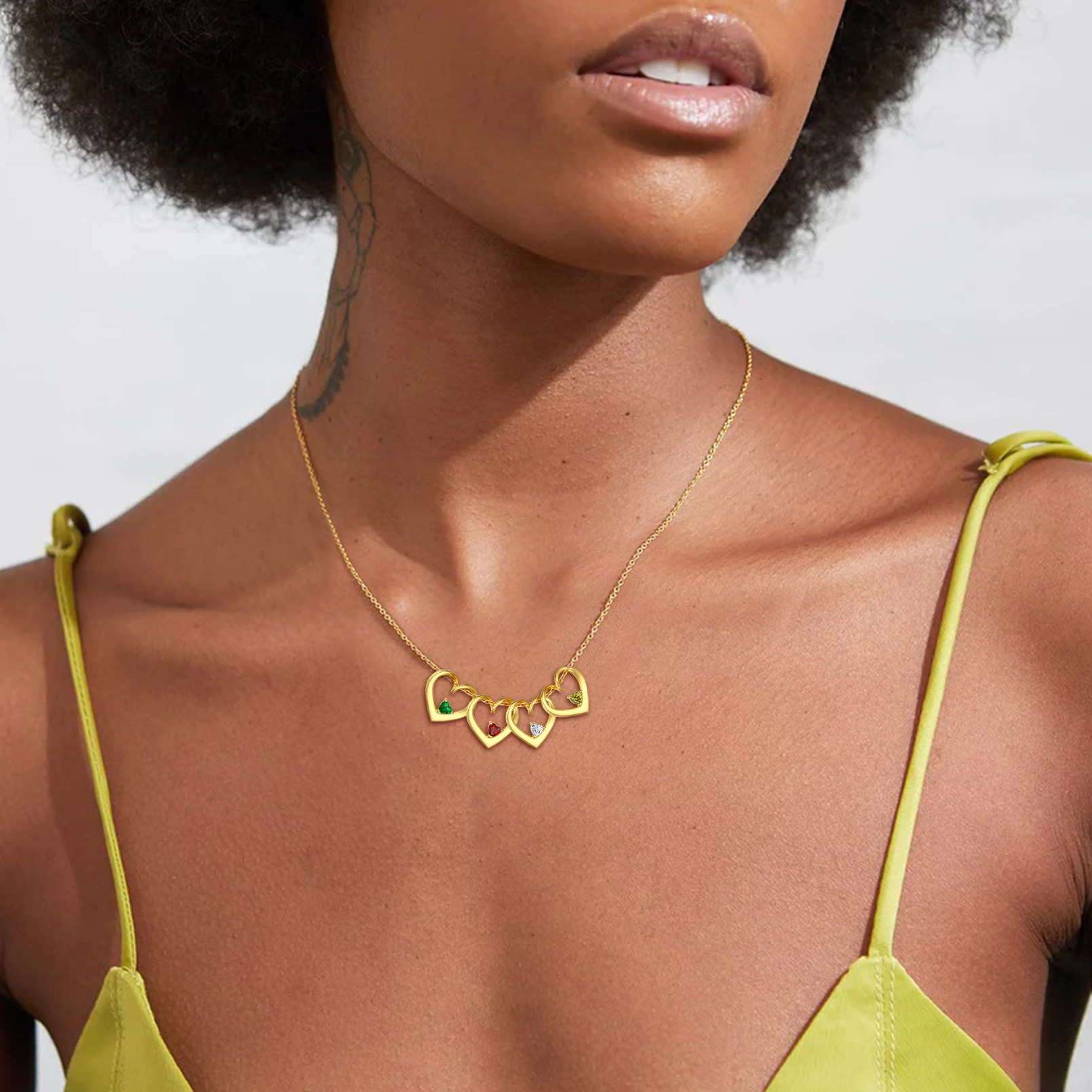 Personalized Dimensional heart birthstone necklace with engraved name for Women