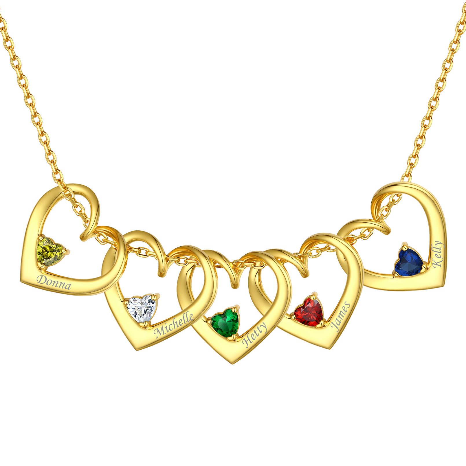 Personalized Dimensional heart birthstone necklace with engraved name
