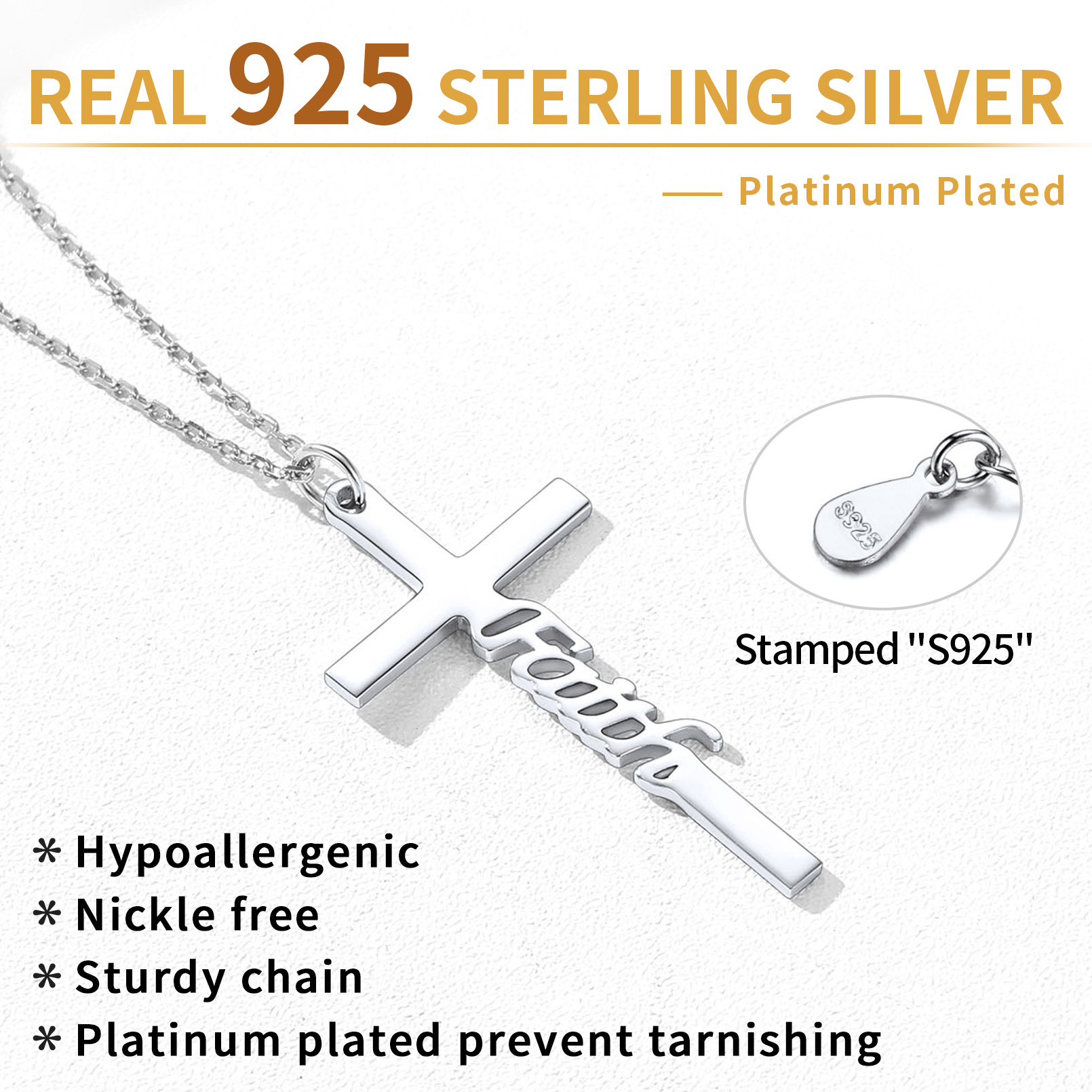 ChicSilver Sterling Silver Faith Christian Cross Necklace