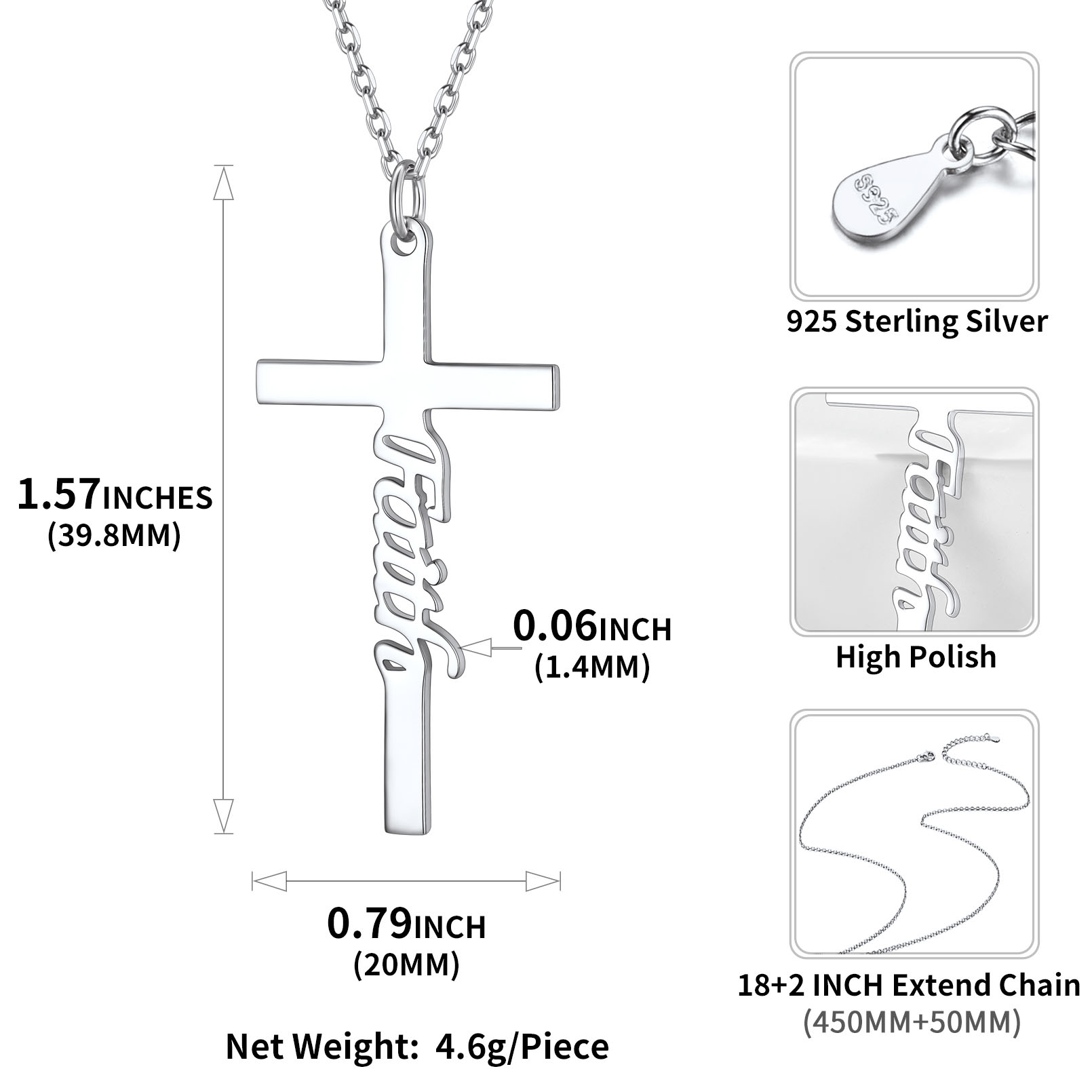 Faith Christian Cross Necklace for Men, Father, boyfriend, teenager, husband Details: Dimensions, Hypoallergenic, Lobster-Claw-Clasps