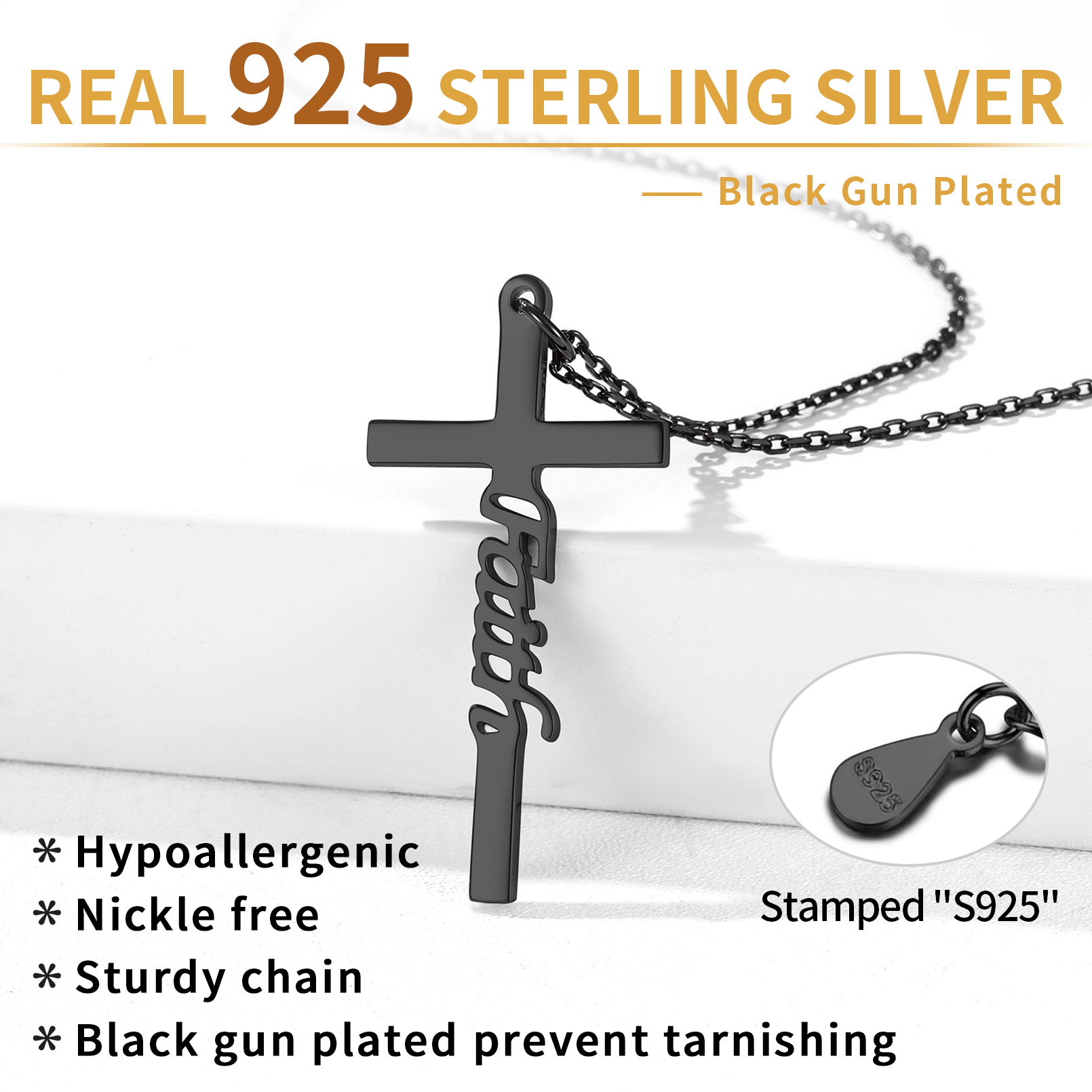 ChicSilver Sterling Silver Faith Christian Cross Necklace