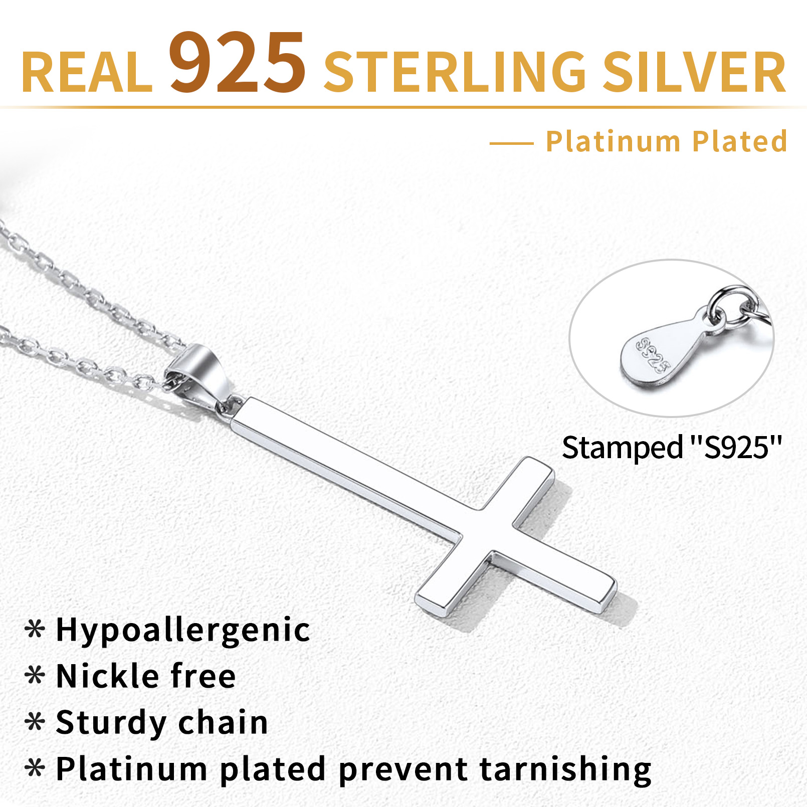 ChicSilver Sterling Silver Inverted St. Peter's Cross Necklace with Fine Chain