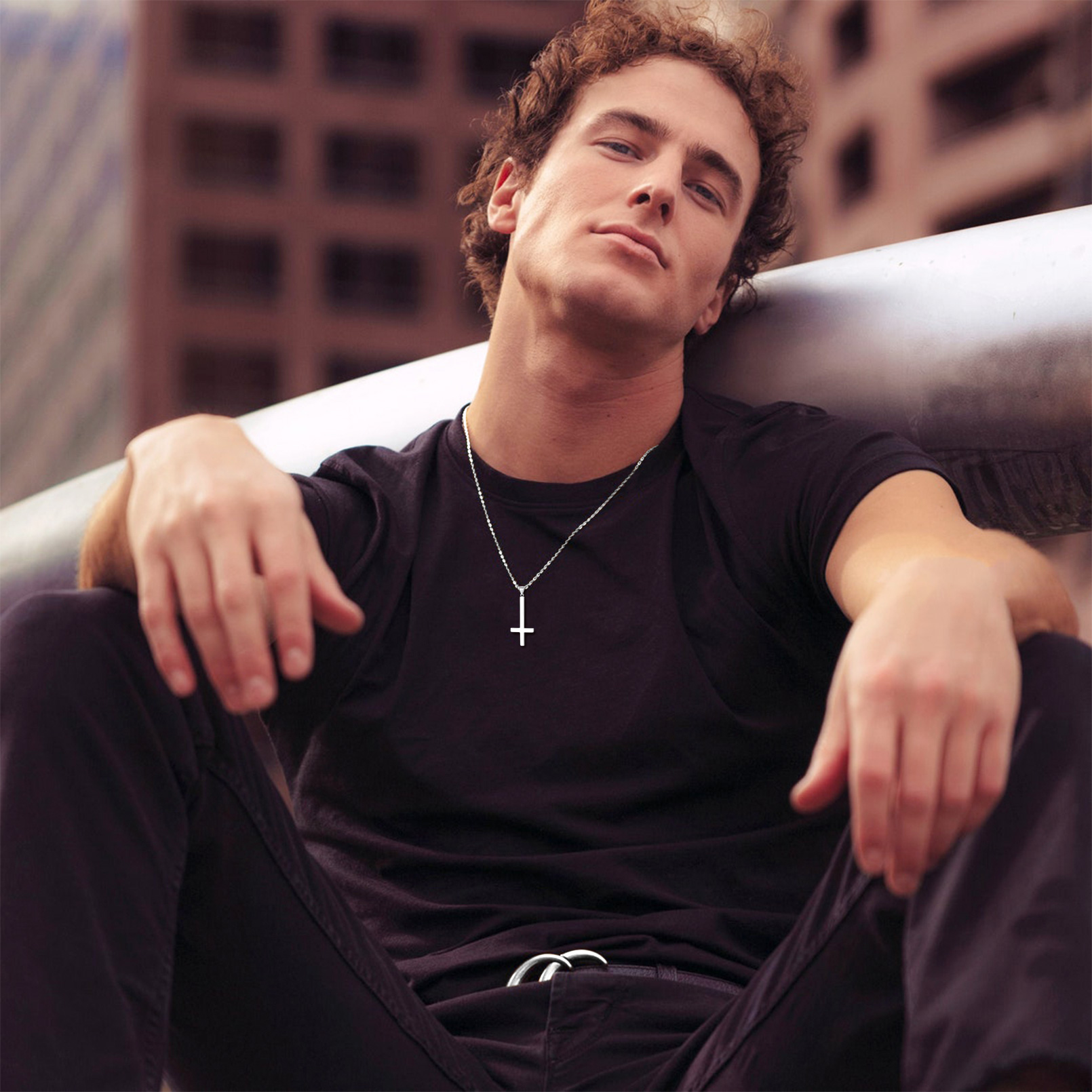 Inverted St. Peter's Cross Necklace with Fine Chain for Men, Father, boyfriend, 