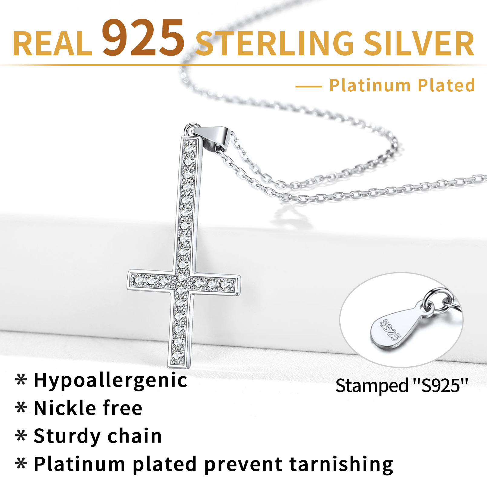 ChicSilver Sterling Silver Inverted St. Peter's Cross Necklace with Fine Chain