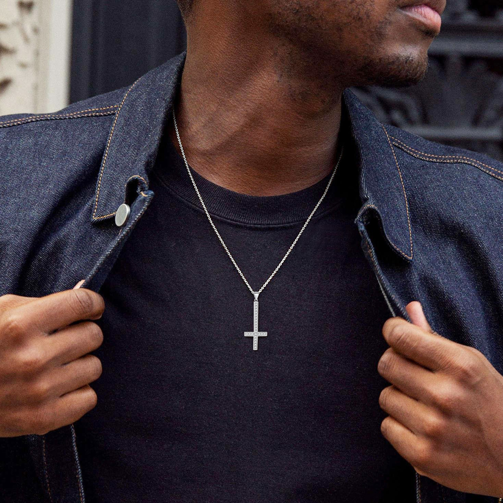 Inverted St. Peter's Cross Necklace with Fine Chain  for Men, Father