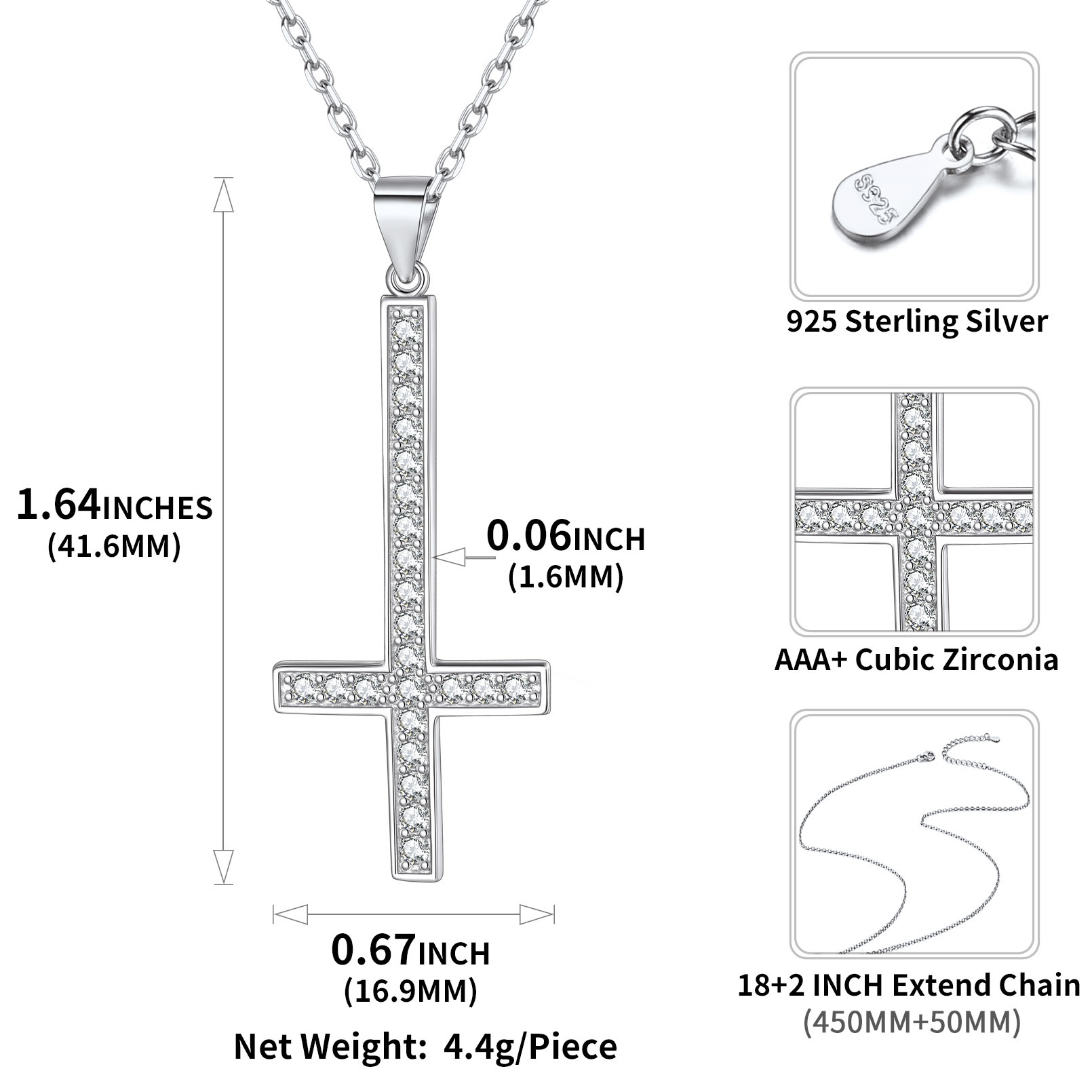Inverted St. Peter's Cross Necklace with Fine Chain Details: Dimensions, Hypoallergenic, Lobster-Claw-Clasps