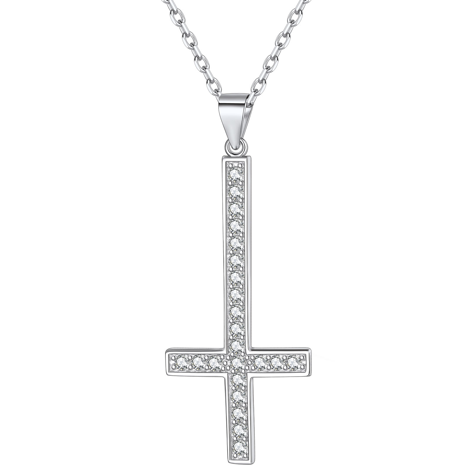 Cubic Oxide Inverted St. Peter's Cross Necklace with Fine Chain