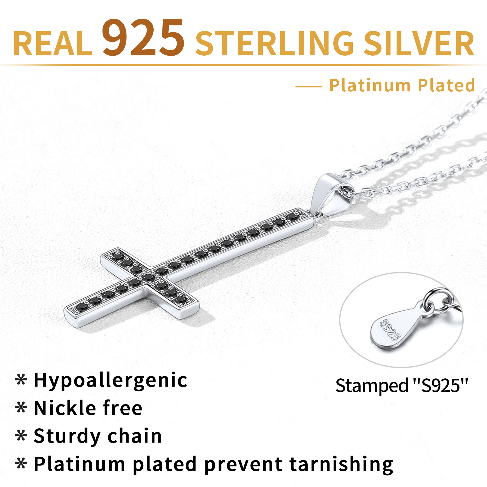 ChicSilver Sterling Silver Inverted St. Peter's Cross Necklace with Fine Chain