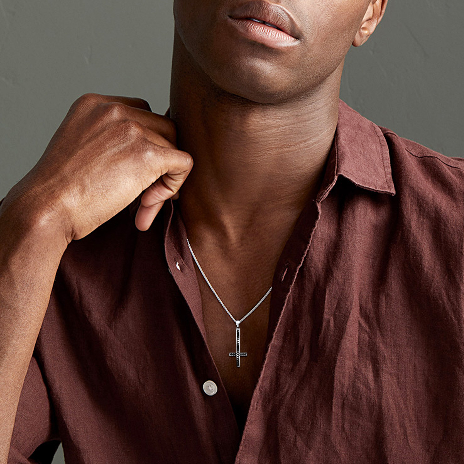 Inverted St. Peter's Cross Necklace with Fine Chain for Men, Father, boyfriend