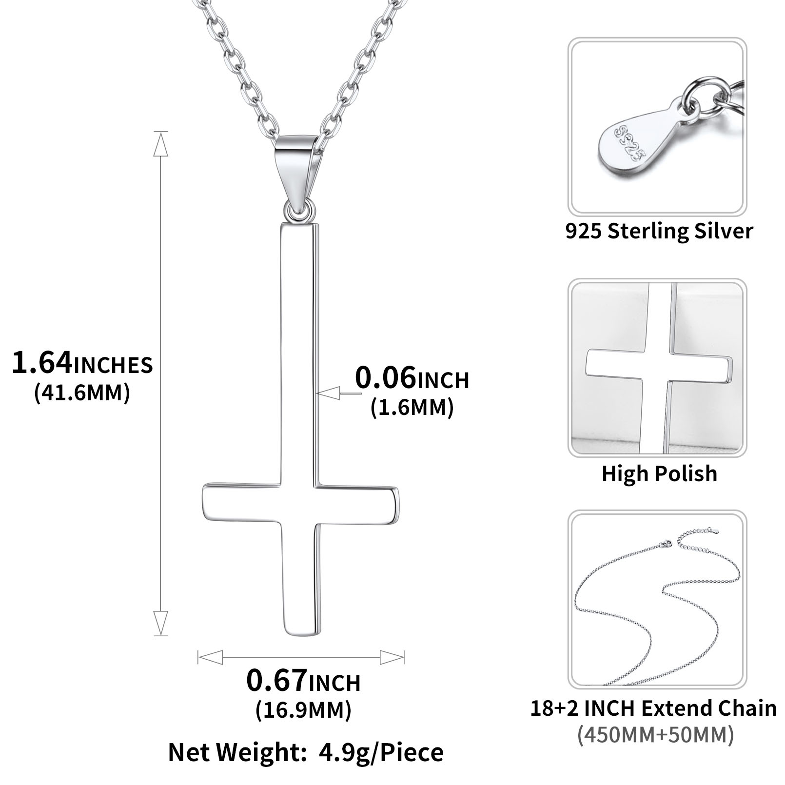 Inverted St. Peter's Cross Necklace with Fine Chain Details: Dimensions, Hypoallergenic, Lobster-Claw-Clasps