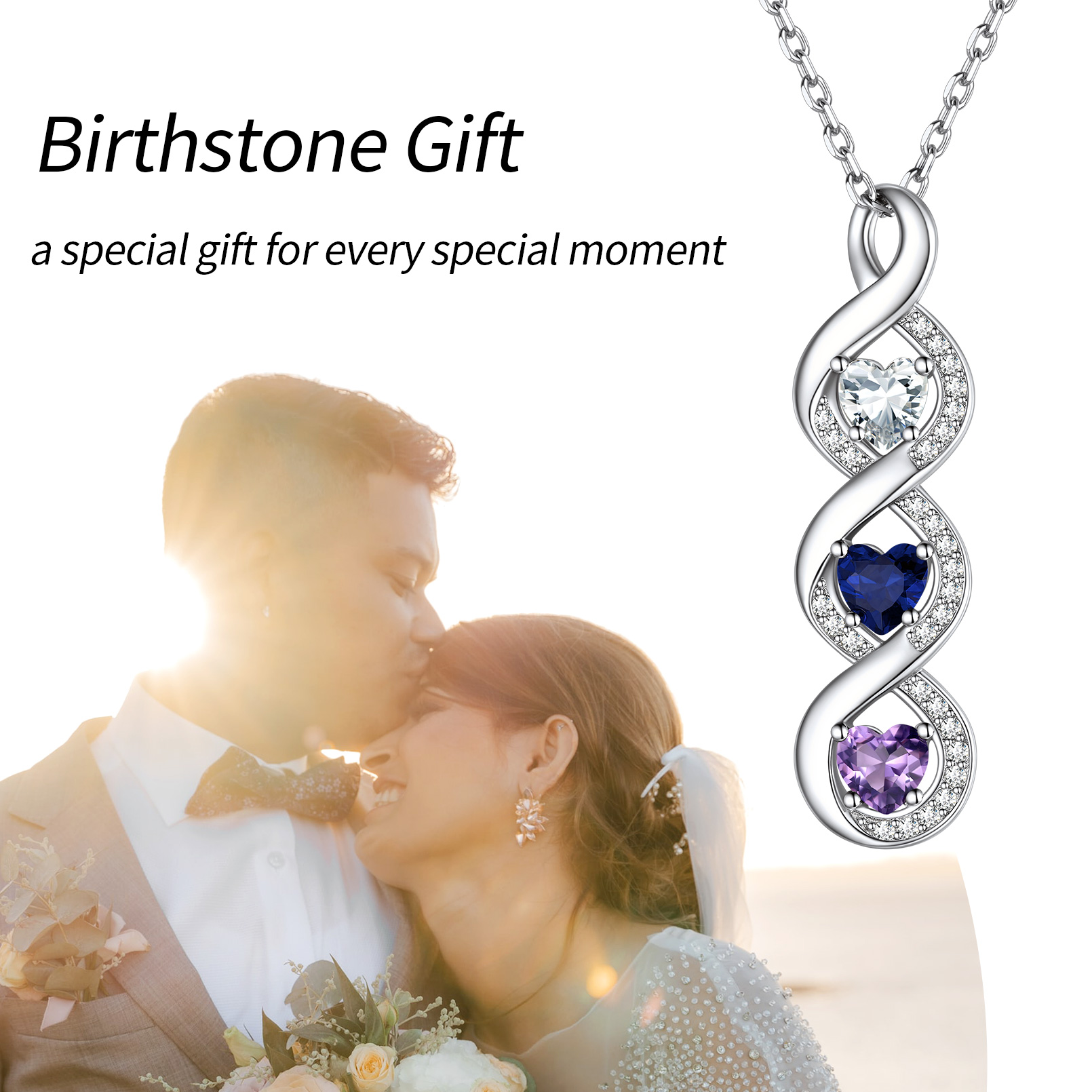 Custom Silver Name Infinity Birthstone Necklace