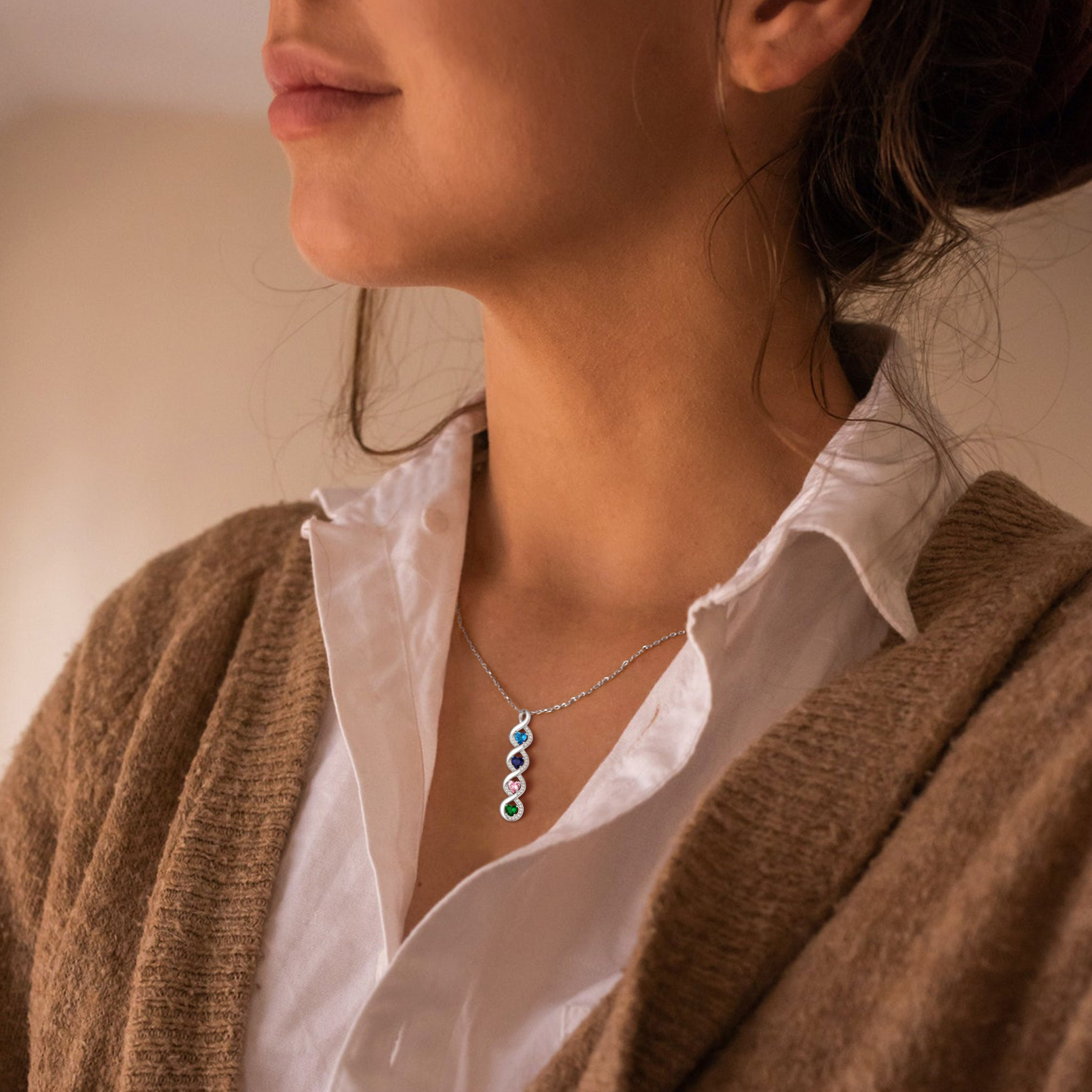 Custom Silver Name Infinity Birthstone Necklace for Women