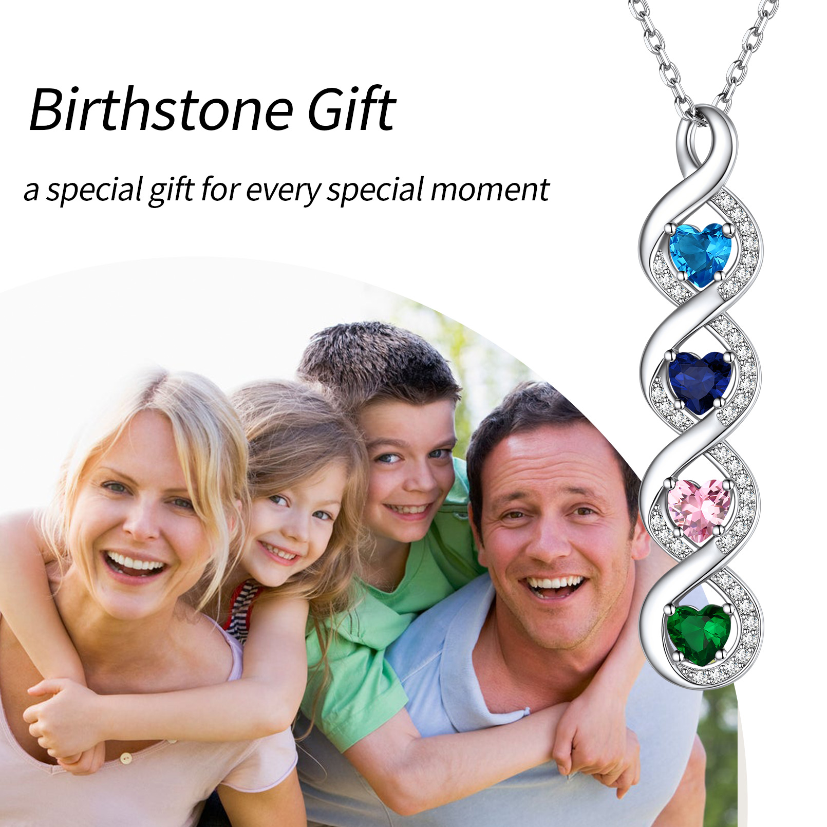 Custom Silver Name Infinity Birthstone Necklace， ChicSilver Jewelry gift Package, memorial gift