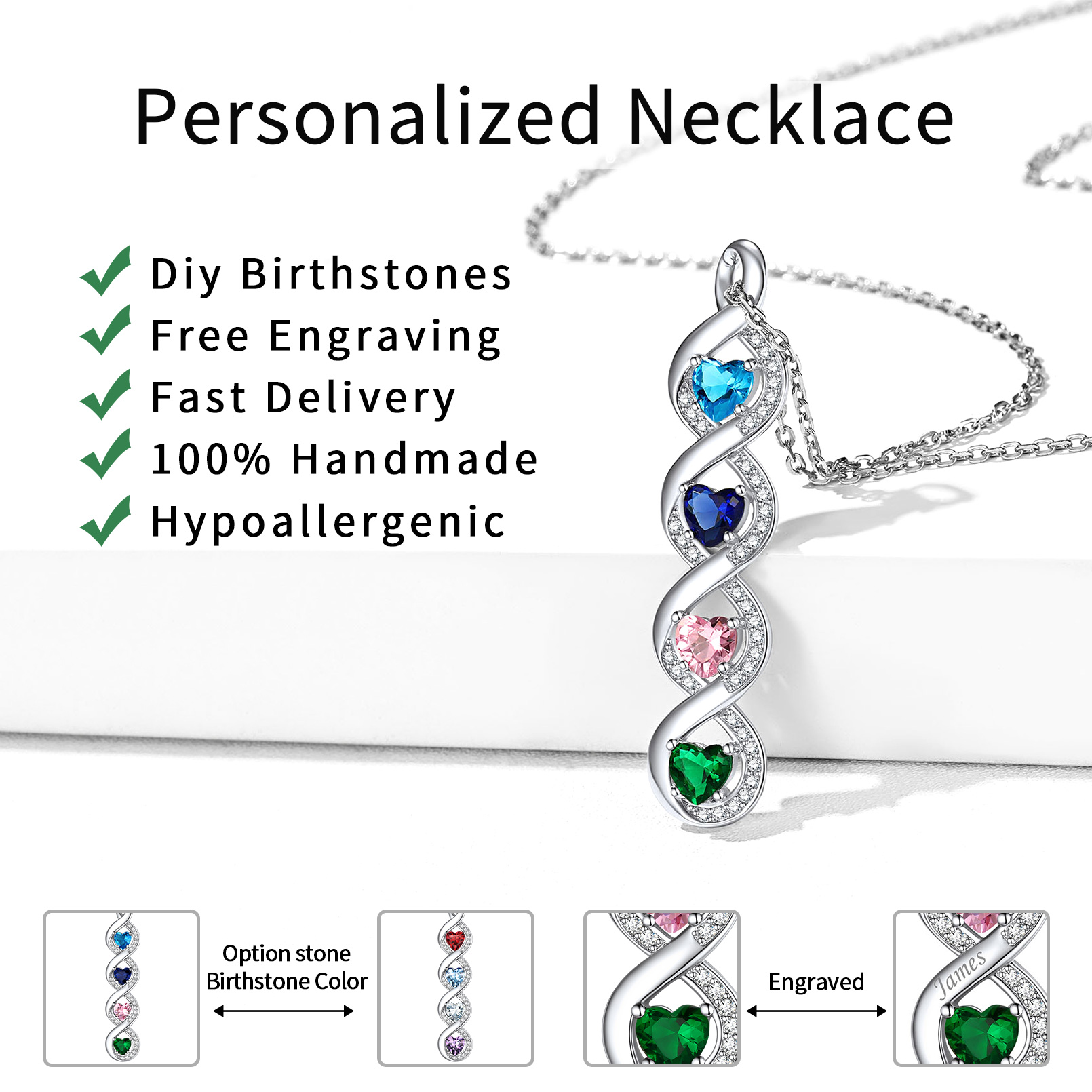 Custom Silver Name Infinity Birthstone Necklace