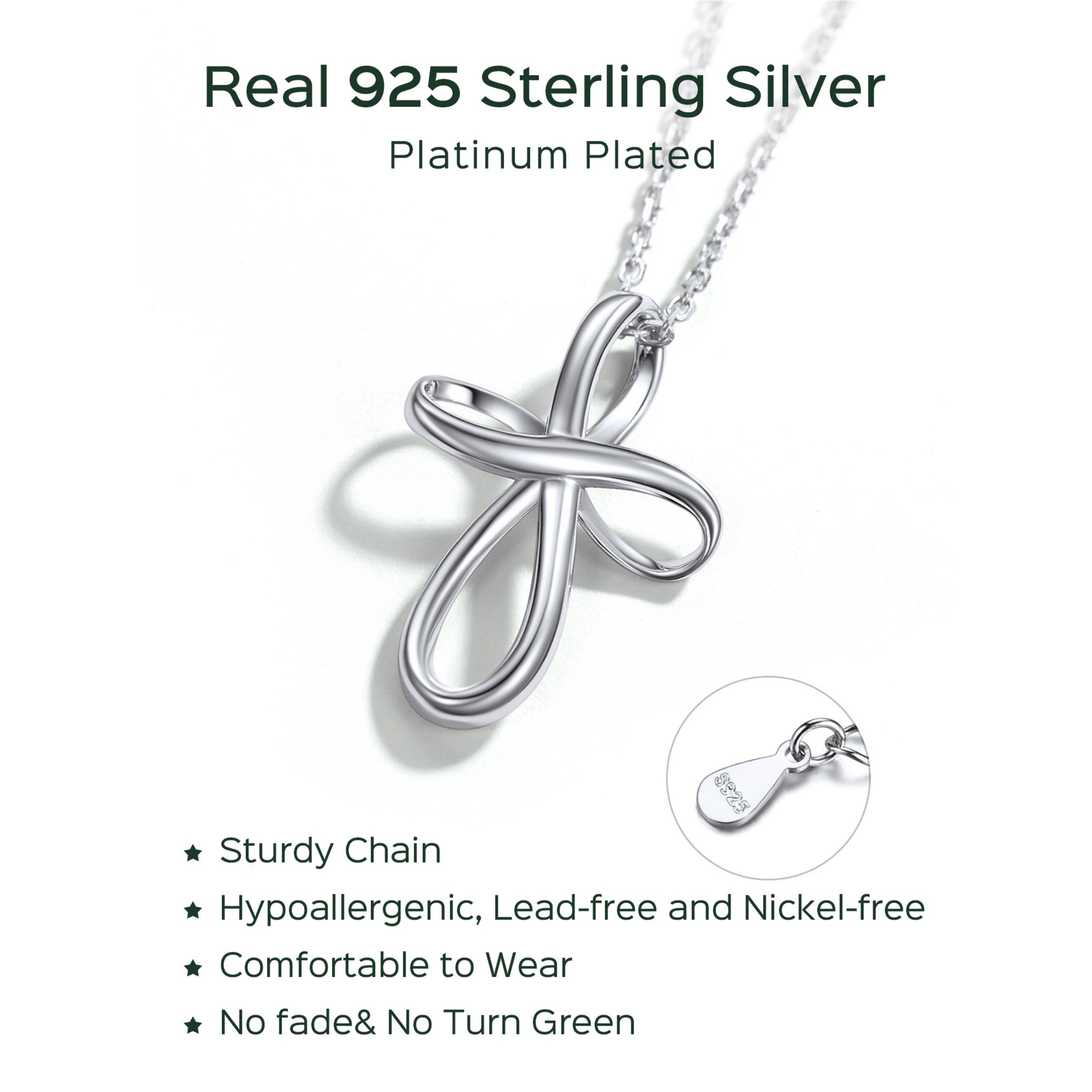 ChicSilver Sterling Silver Infinity Knot Cross Pendant with Adjustable Chain