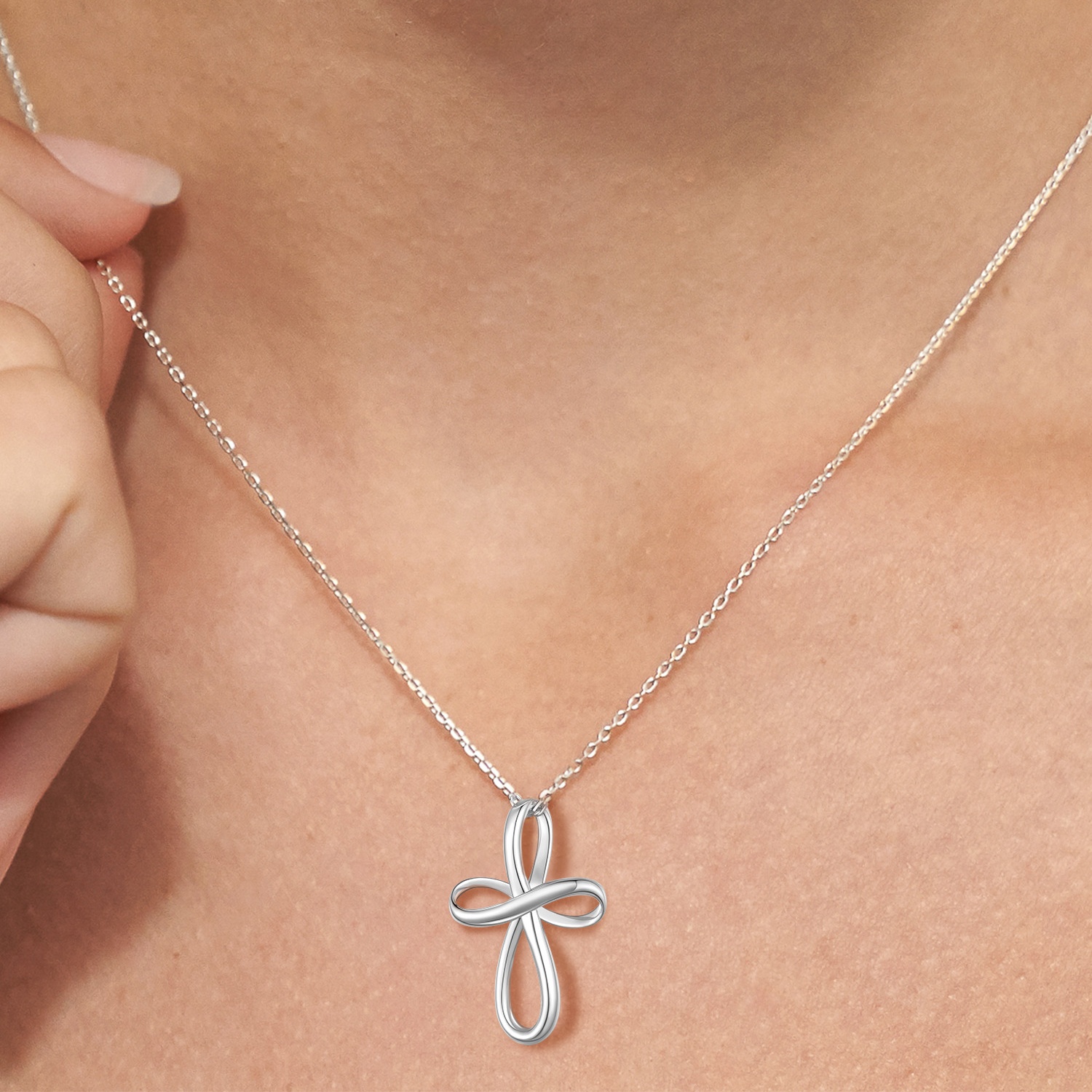 Silver Infinity Knot Cross Pendant with Adjustable Chain for Women, Ladies, Couples, girlfriend, wife