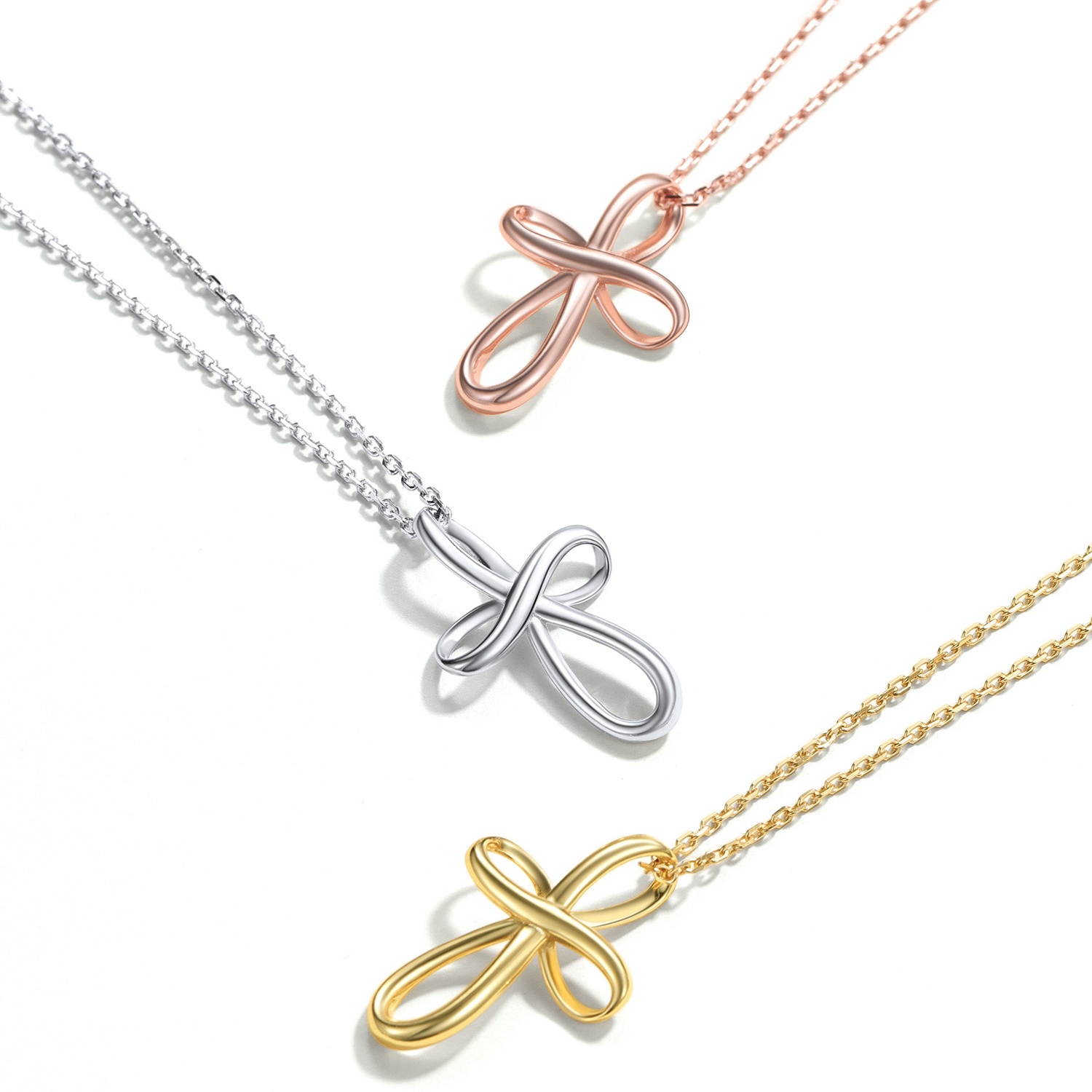 ChicSilver Sterling Silver Infinity Knot Cross Pendant with Adjustable Chain in Different Colors