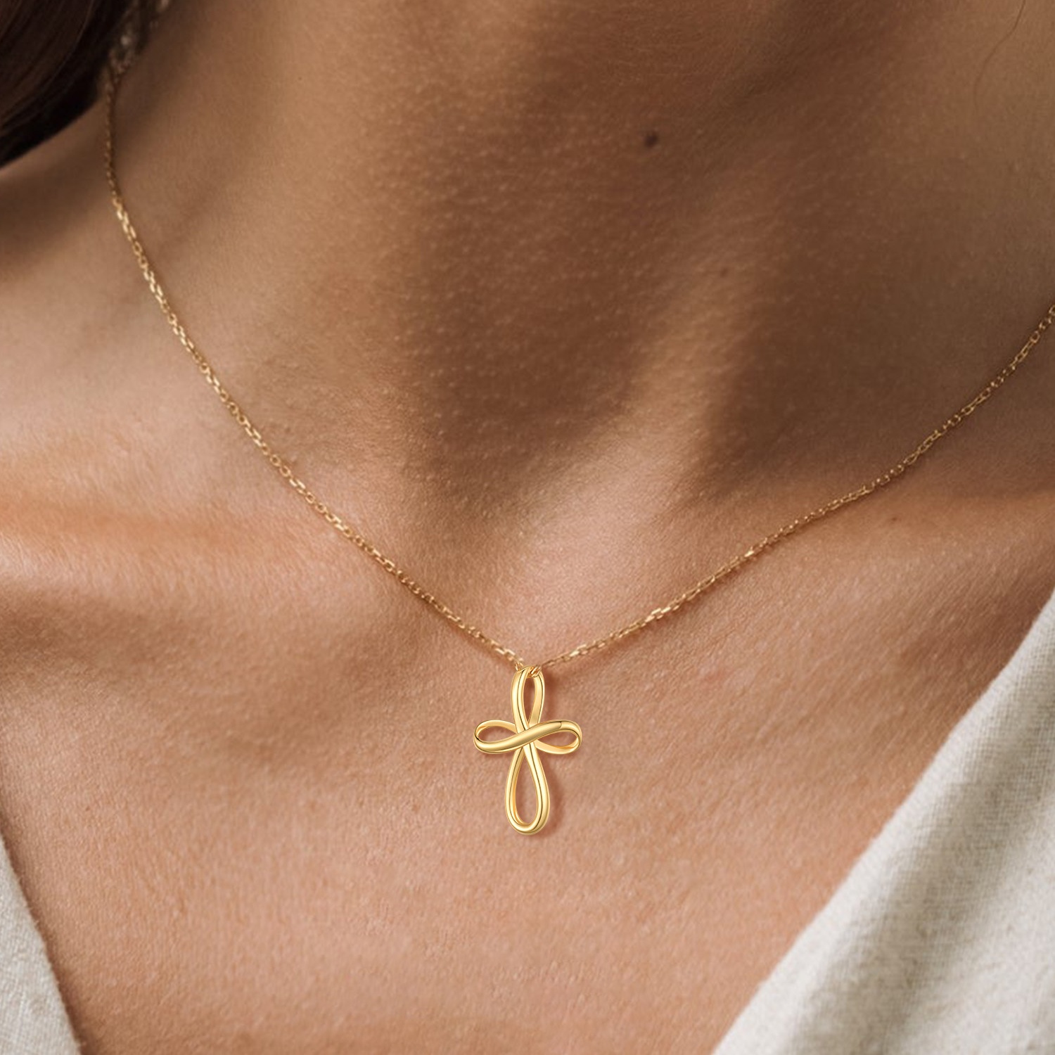 Gold Infinity Knot Cross Pendant with Adjustable Chain for Women, Ladies, Couples, girlfriend, wife