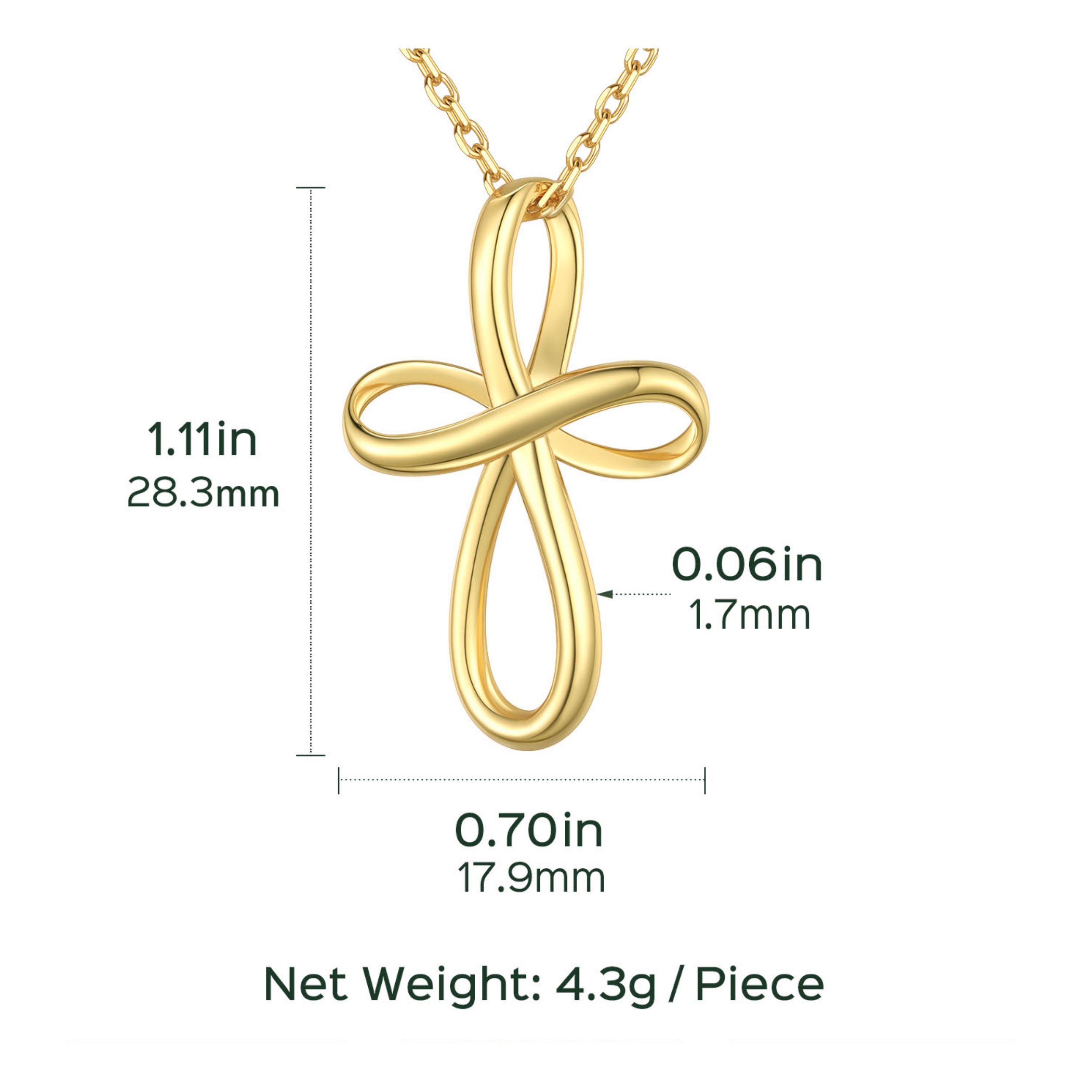 ChicSilver Sterling Silver Gold Infinity Knot Cross Pendant with Adjustable Chain Details: Dimensions, Hypoallergenic, Lobster-Claw-Clasps