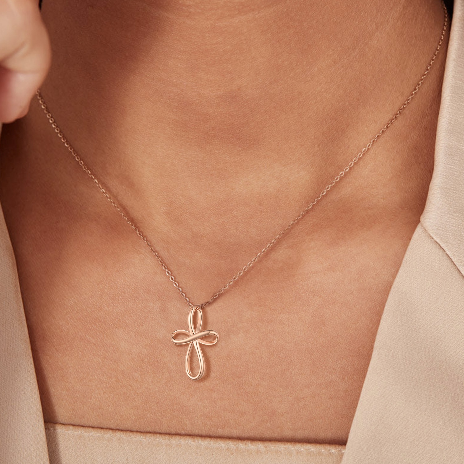 Rose Gold Infinity Knot Cross Pendant with Adjustable Chain for Women, Ladies, Couples, girlfriend, wife