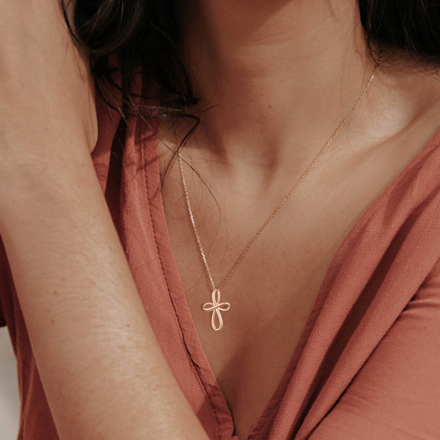 Rose Gold Infinity Knot Cross Pendant with Adjustable Chain for Women, Ladies, Couples, girlfriend, wife
