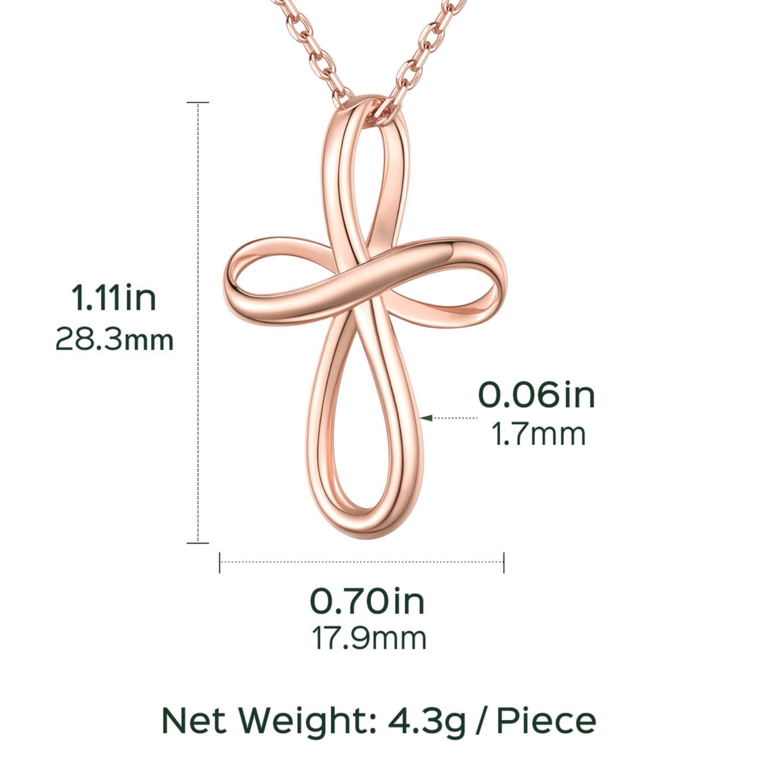 ChicSilver Sterling Silver Rose Gold Infinity Knot Cross Pendant with Adjustable Chain Details: Dimensions, Hypoallergenic, Lobster-Claw-Clasps