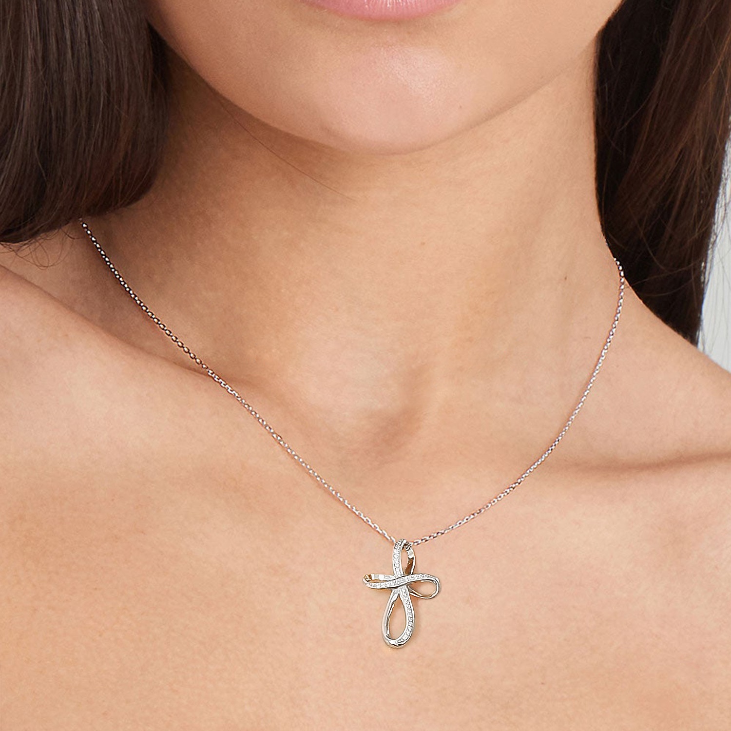 Silver Cubic Zirconia Infinity Cross Adjustable Chain Necklace for Women, Ladies, Couples, girlfriend, wife