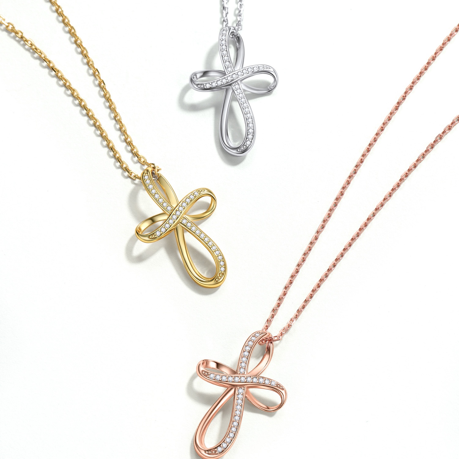 Cubic Zirconia Infinity Cross Adjustable Chain Necklace in Different Colors