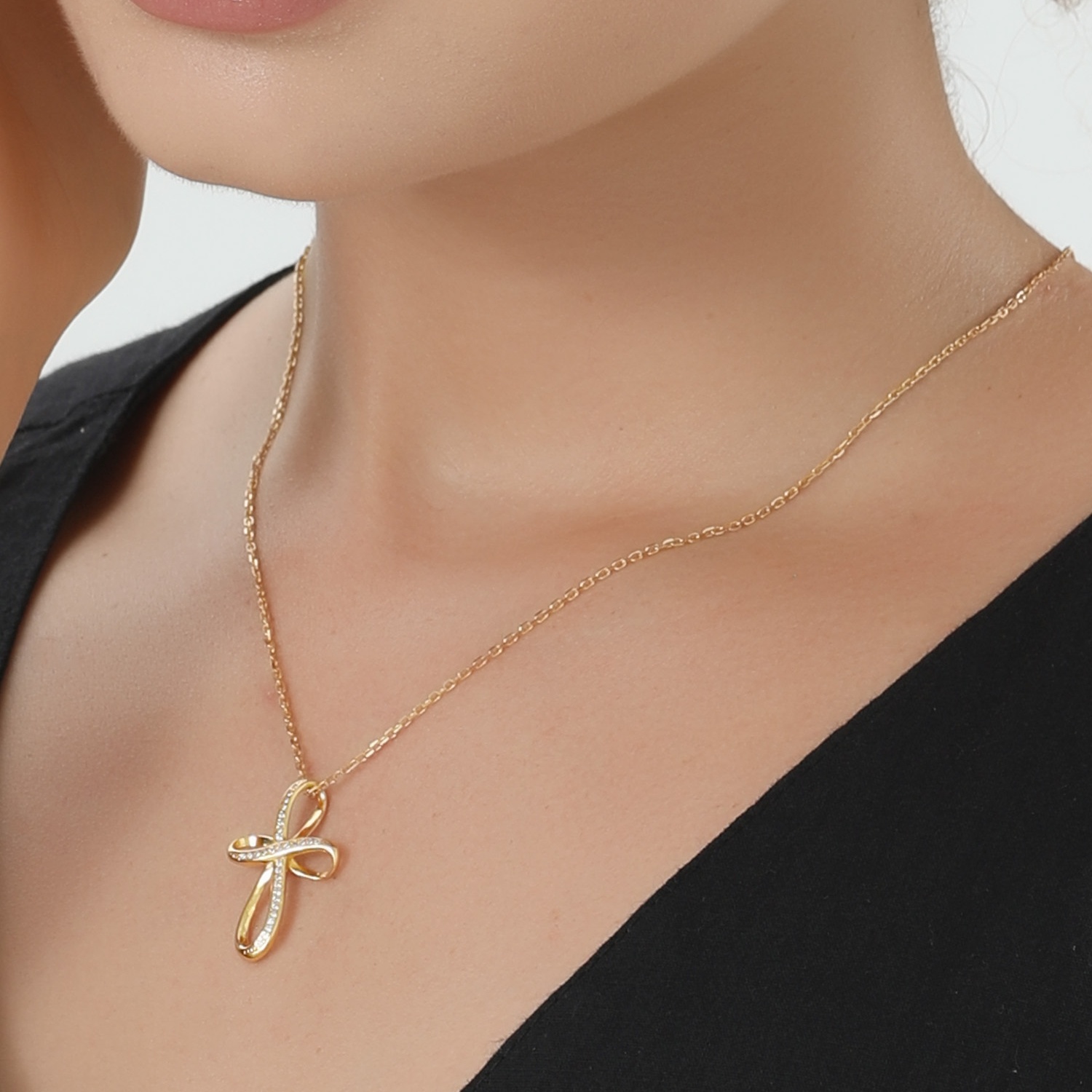 ChicSilver Sterling Gold Cubic Zirconia Infinity Cross Adjustable Chain Necklace Details: Dimensions, Hypoallergenic, Lobster-Claw-Clasps