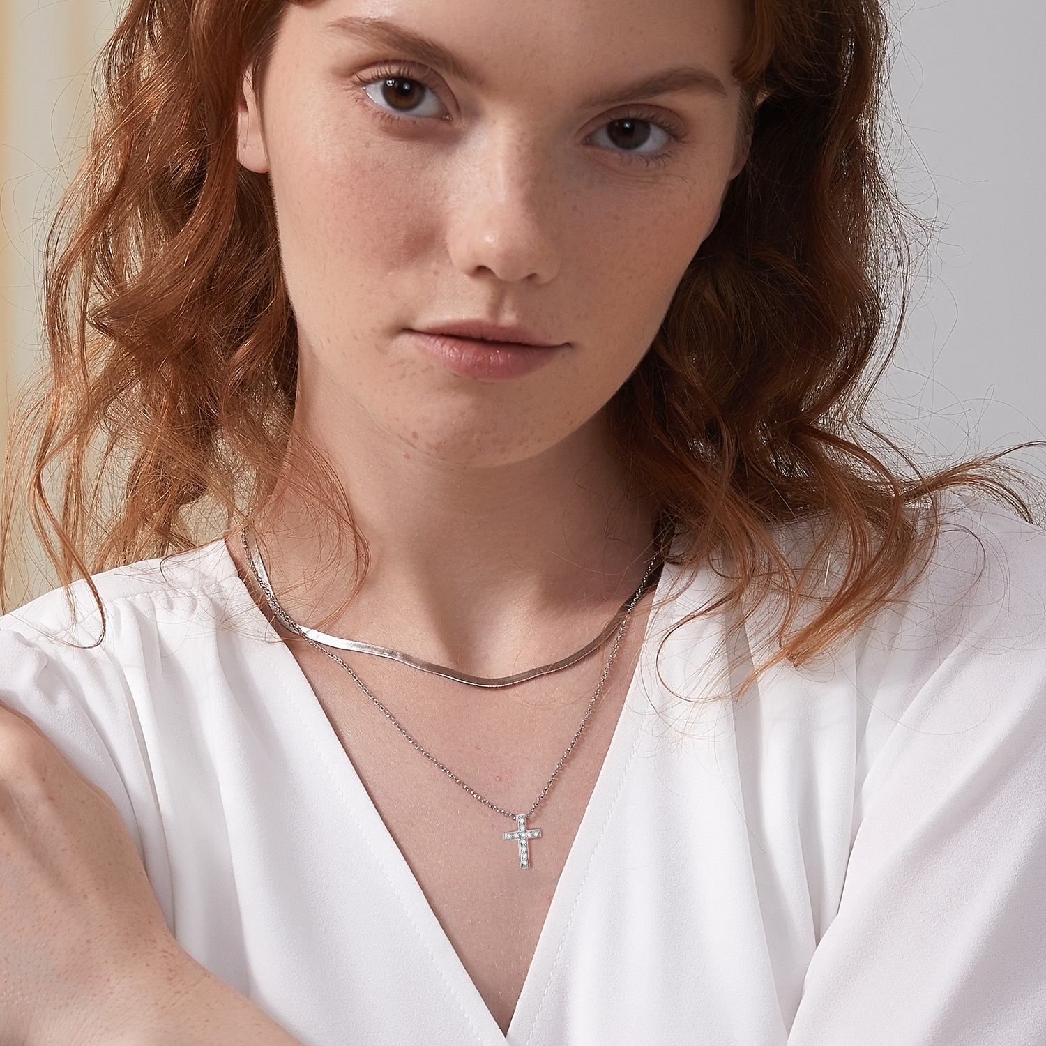 Silver Cubic Zirconia Cross Necklace for Women, Ladies, Couples, girlfriend, wife